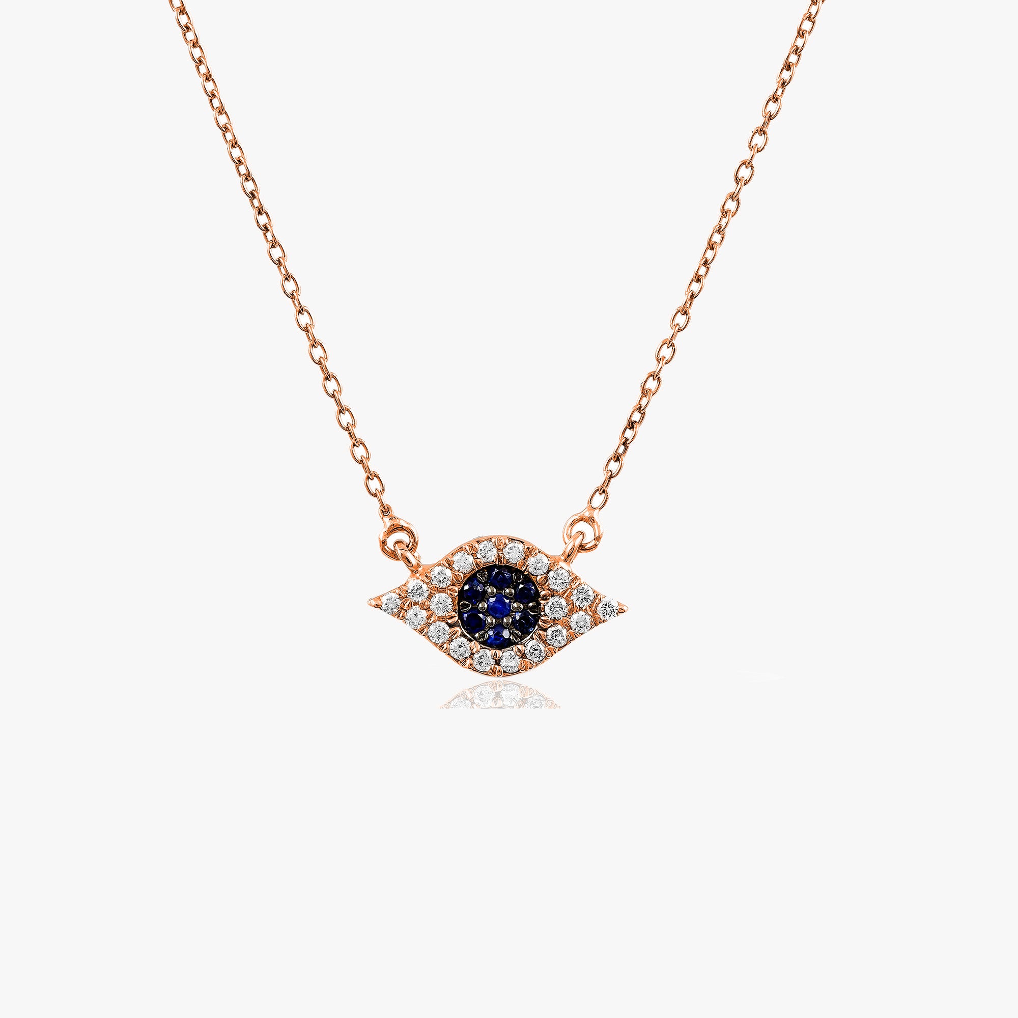 Minimal Sapphire and Diamond Evil Eye Necklace in 14K Gold