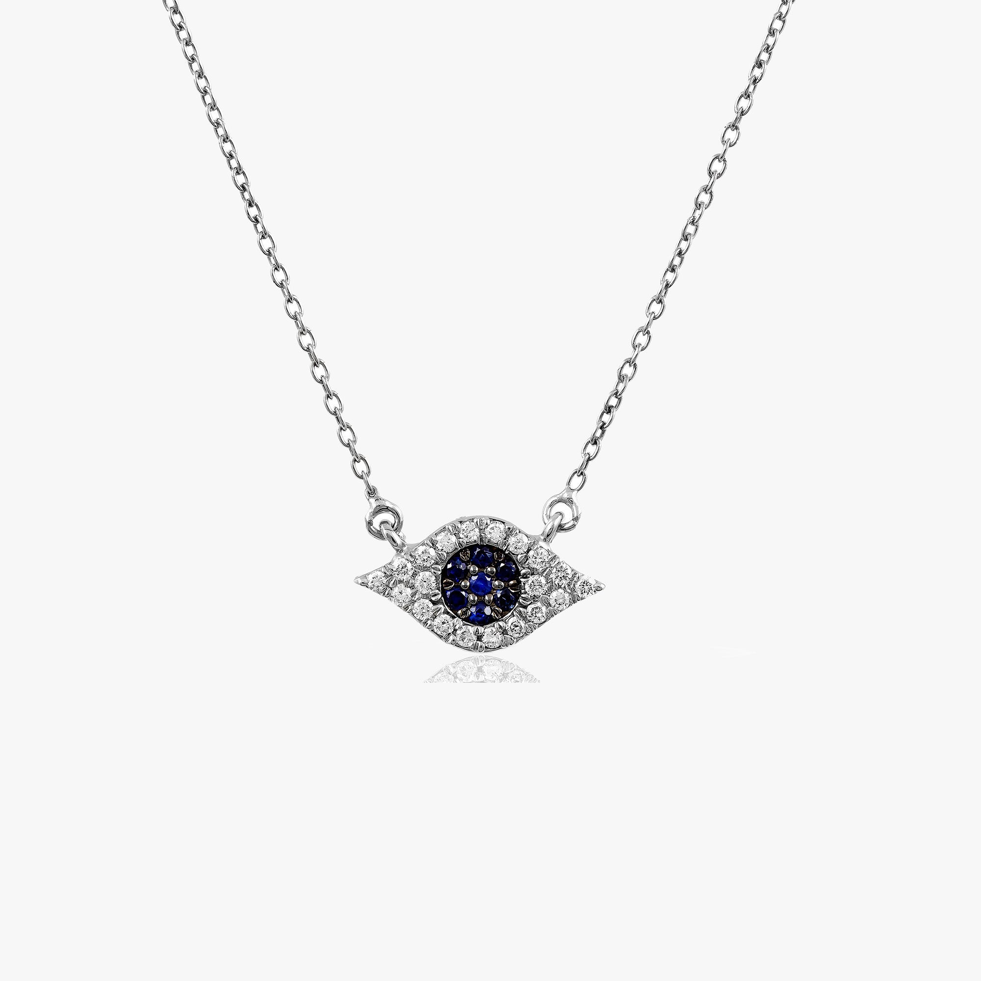 Minimal Sapphire and Diamond Evil Eye Necklace in 14K Gold
