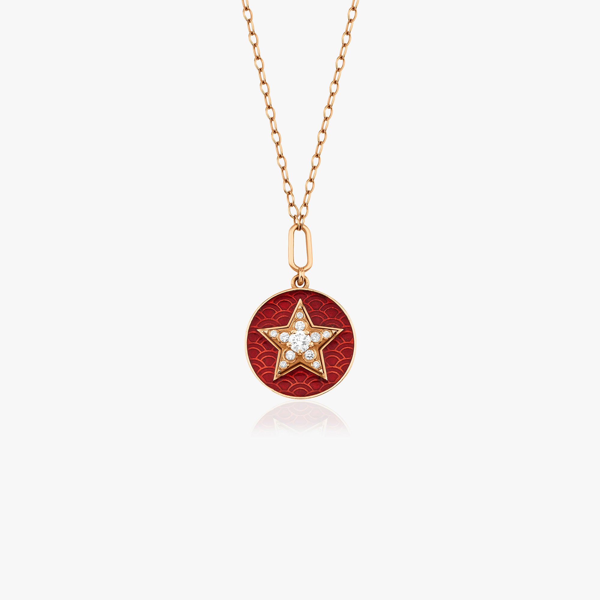 Red Enamel Diamond Star Necklace in 14K Gold