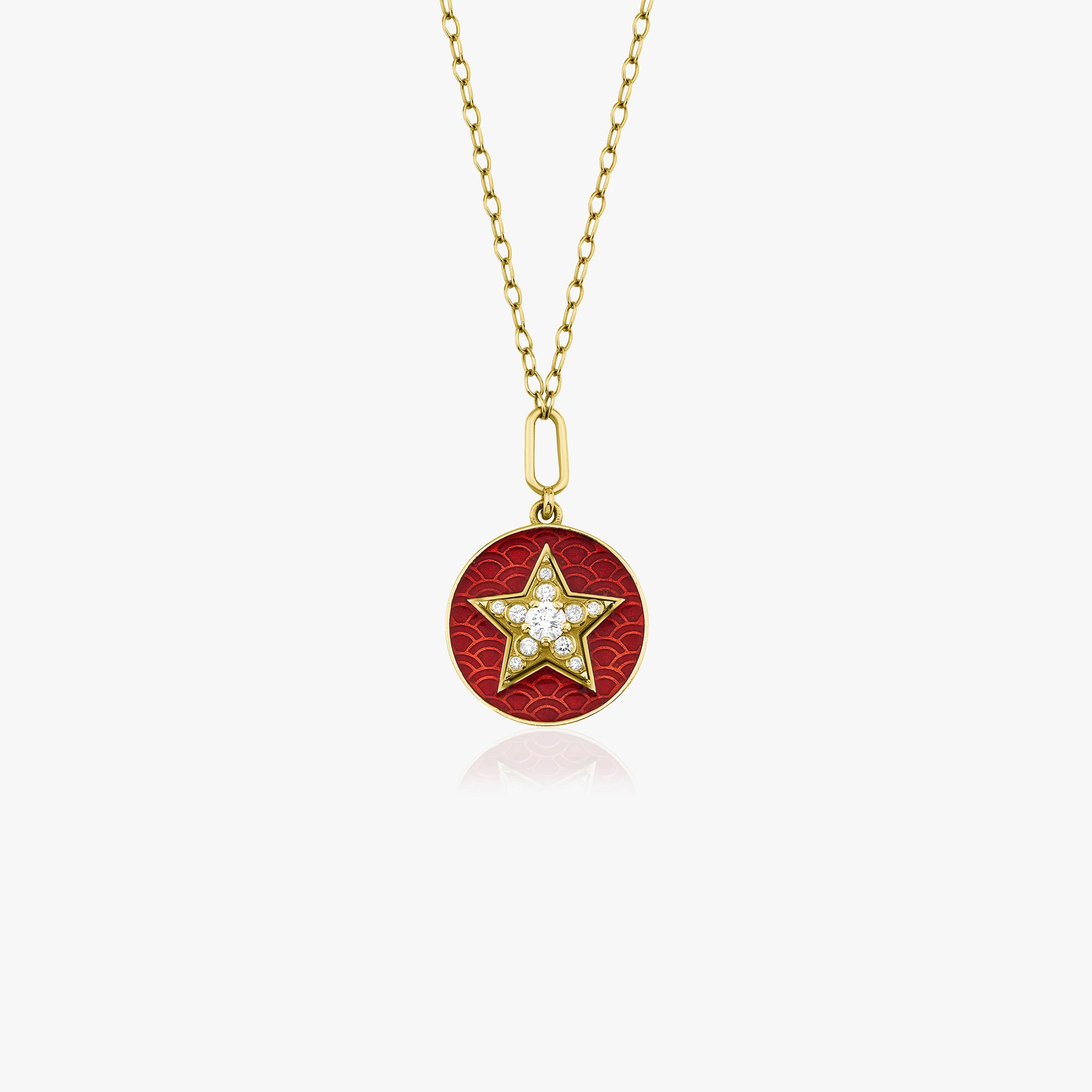 Red Enamel Diamond Star Necklace in 14K Gold