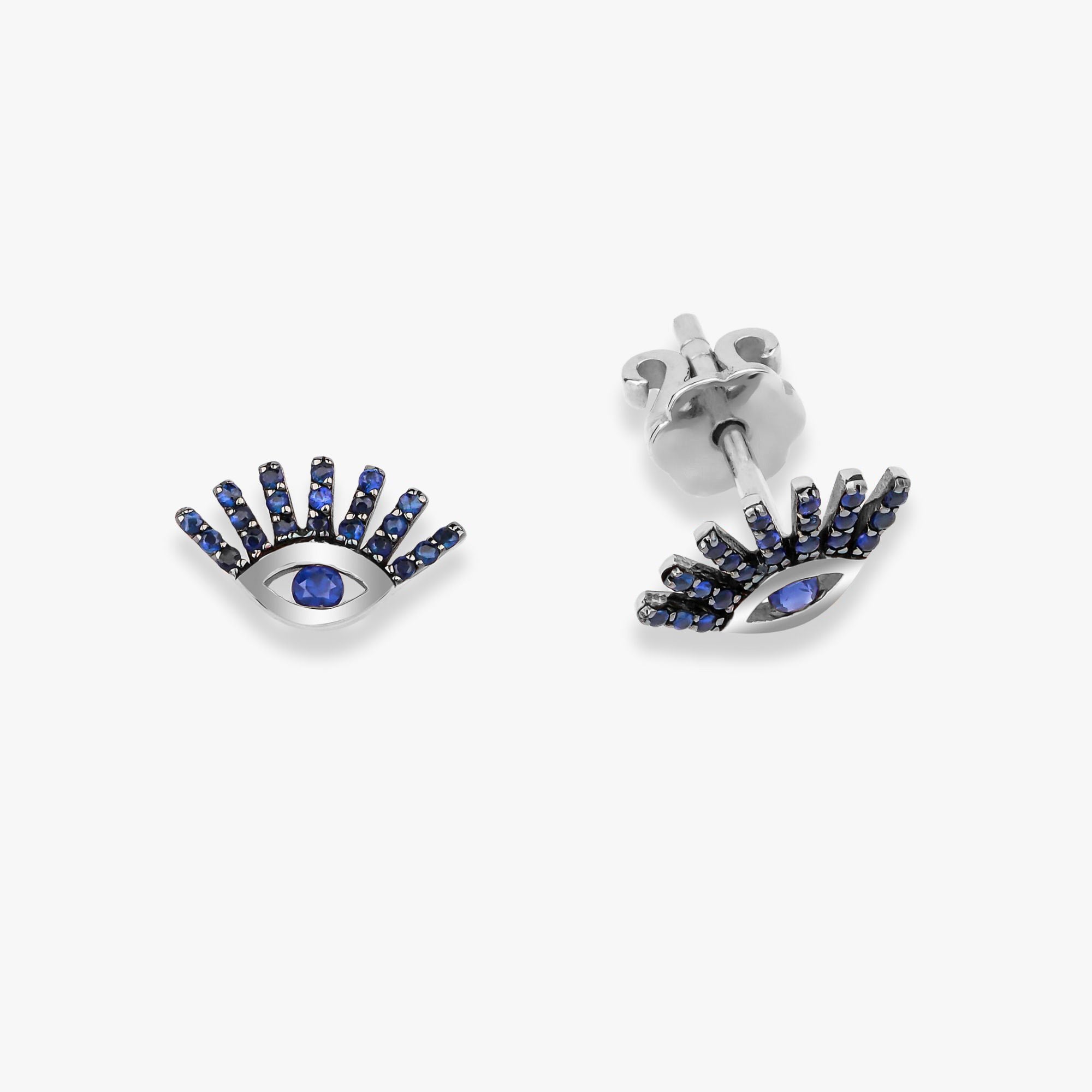 Blue Sapphire Eye Studs in 14K Gold