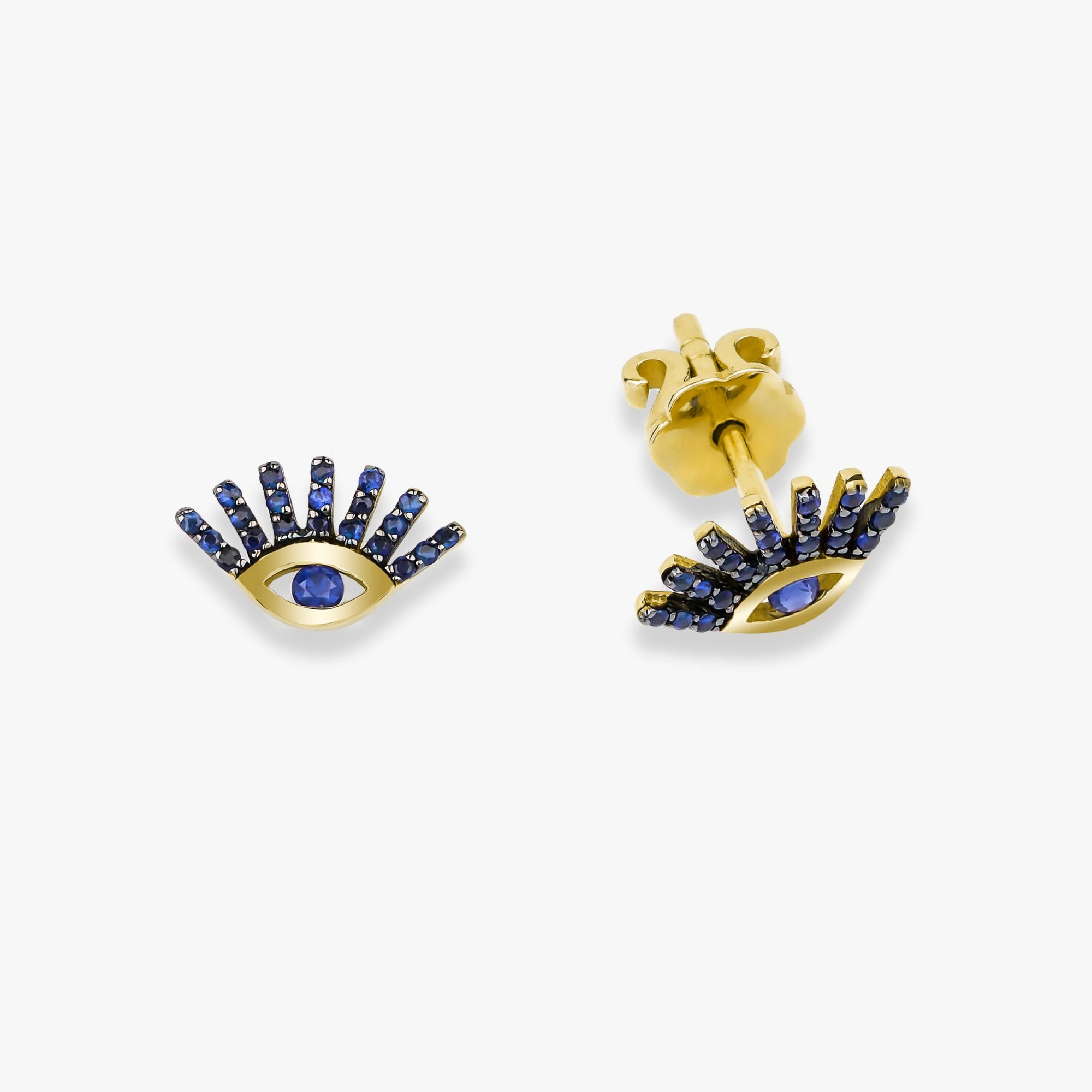 Blue Sapphire Eye Studs in 14K Gold