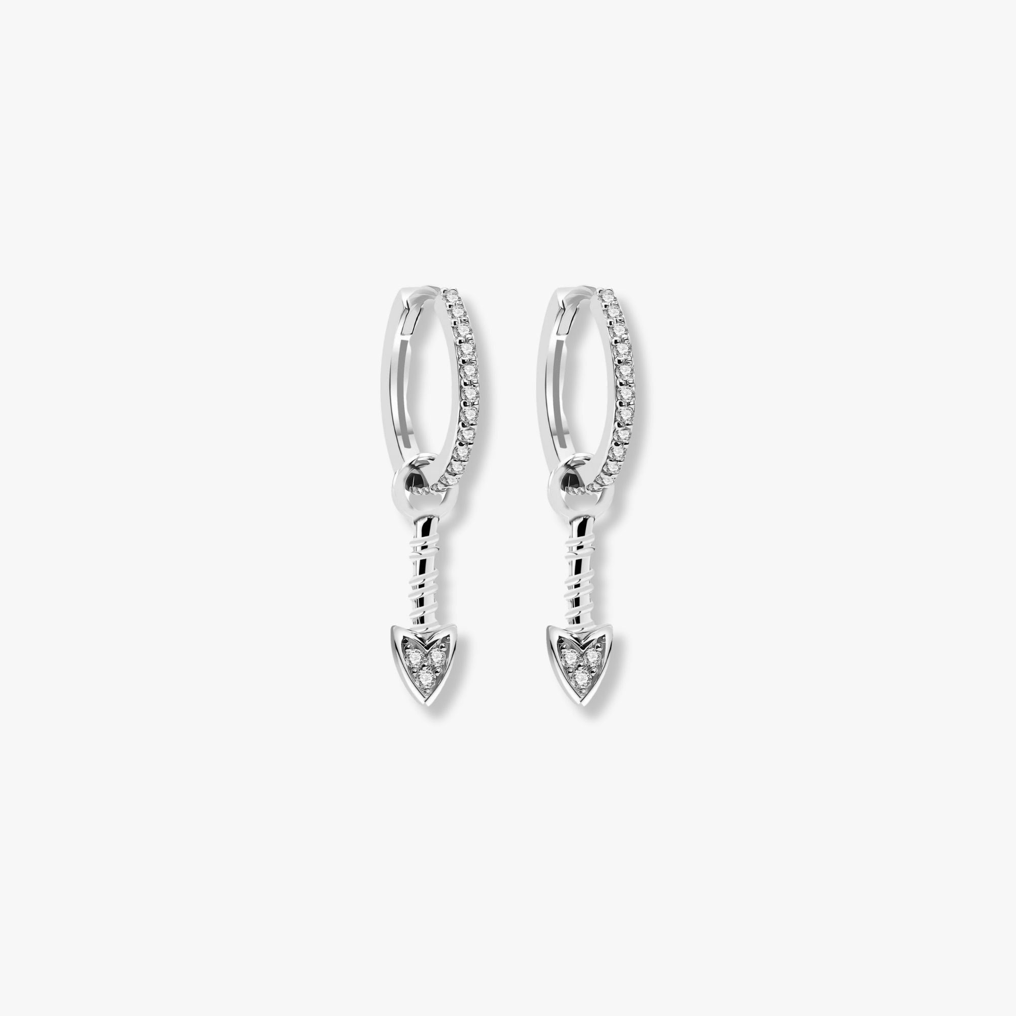 Diamond Dangle Spike Hoops in 14K Gold