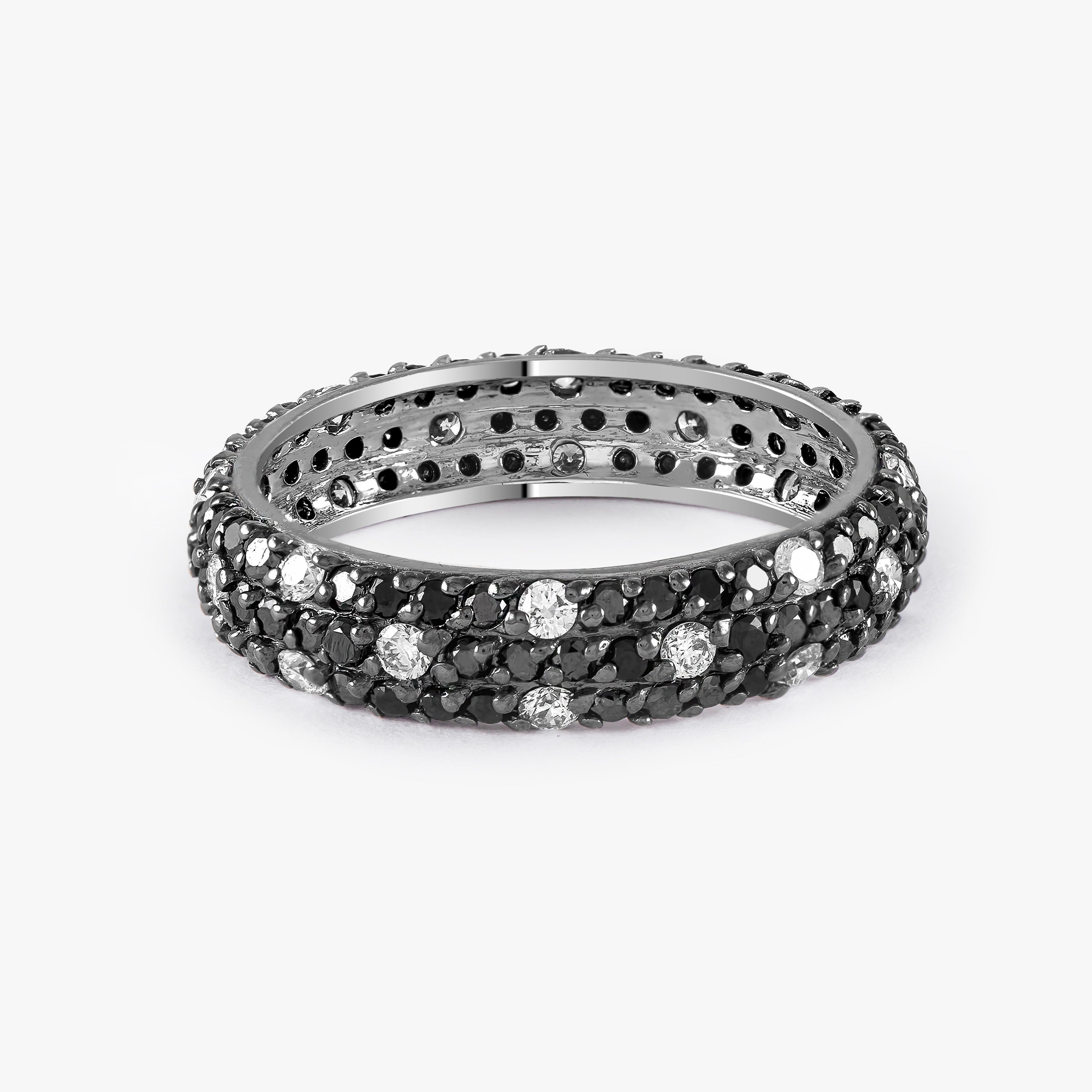 Black and White Diamond Full Eternity Ring in 14K Gold
