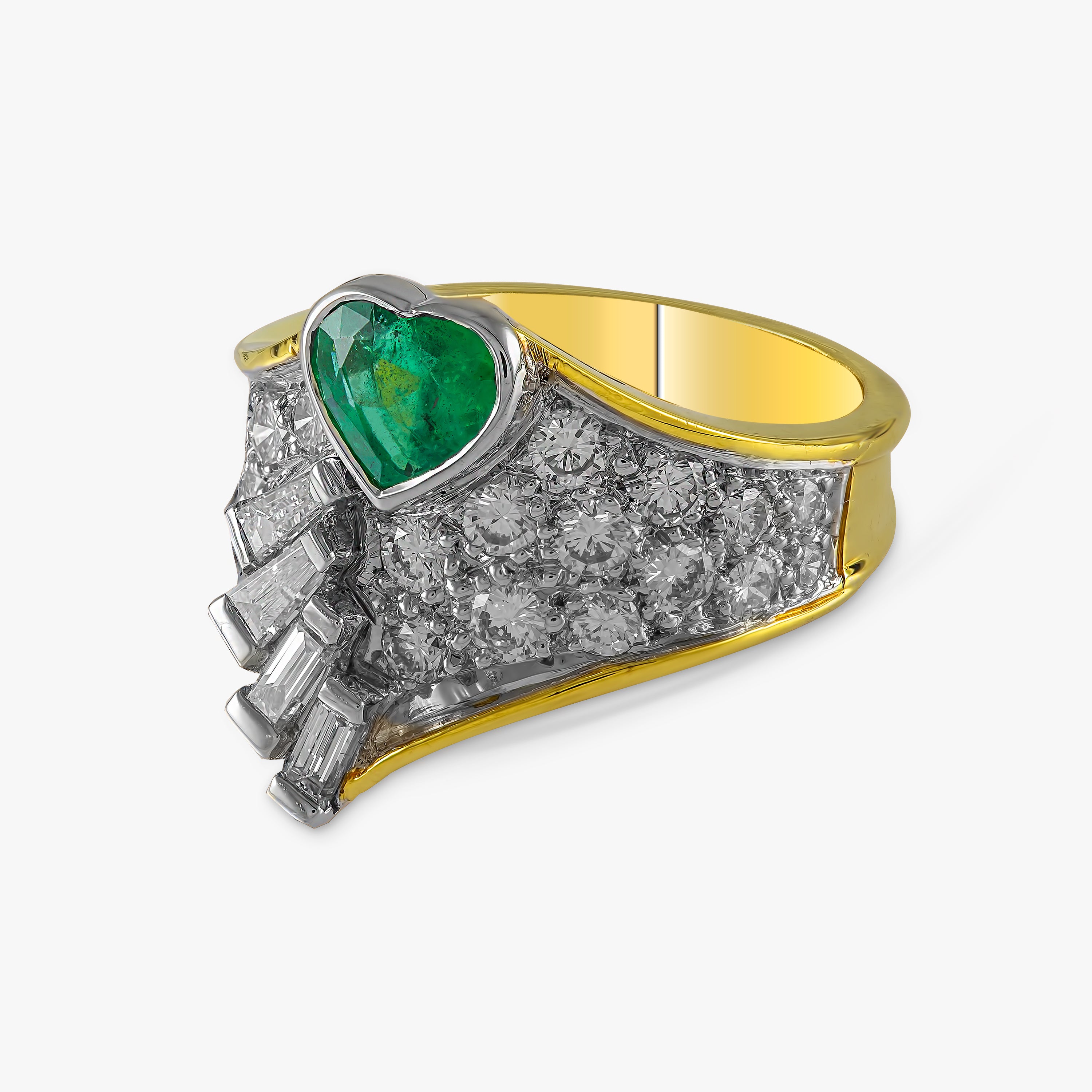 18K Gold Vintage Emerald and Diamond Ring / Eternal Love