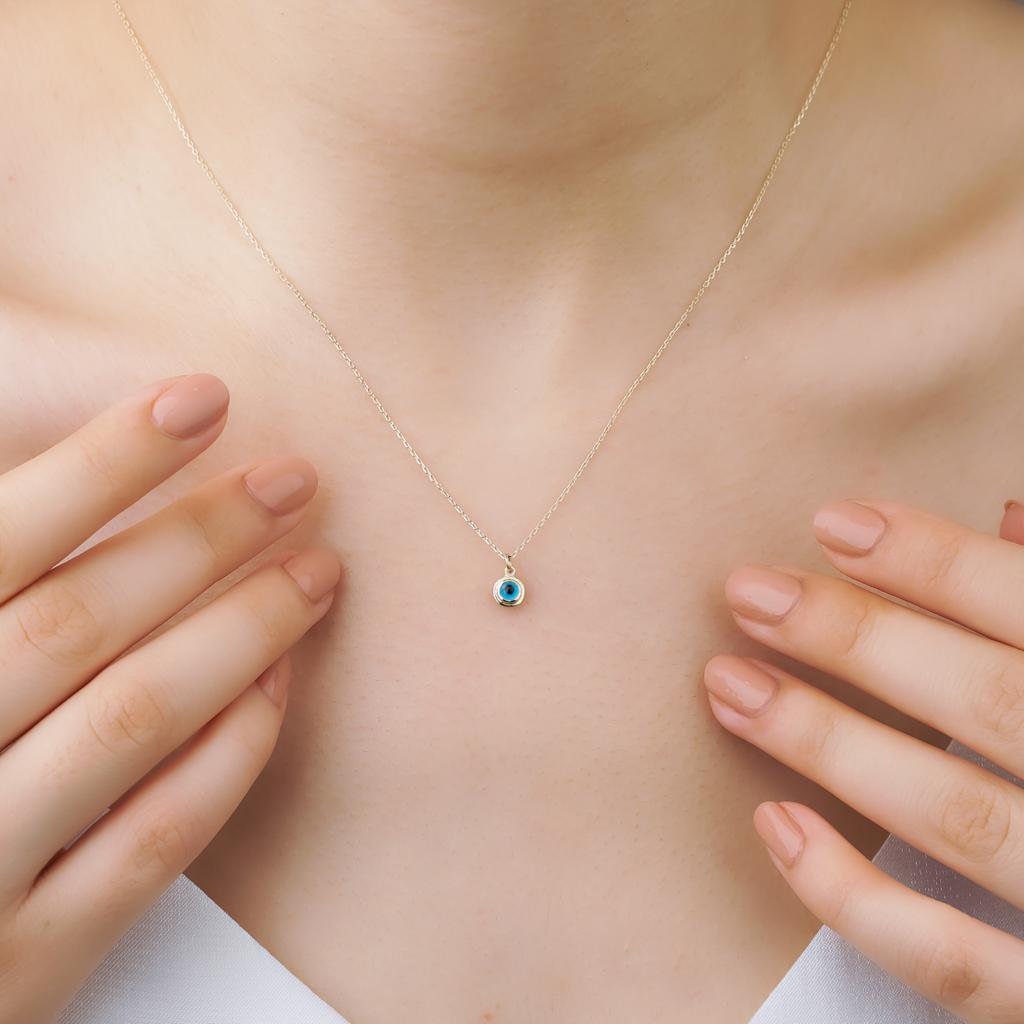 Minimal Evil Eye Necklace in 14K Gold