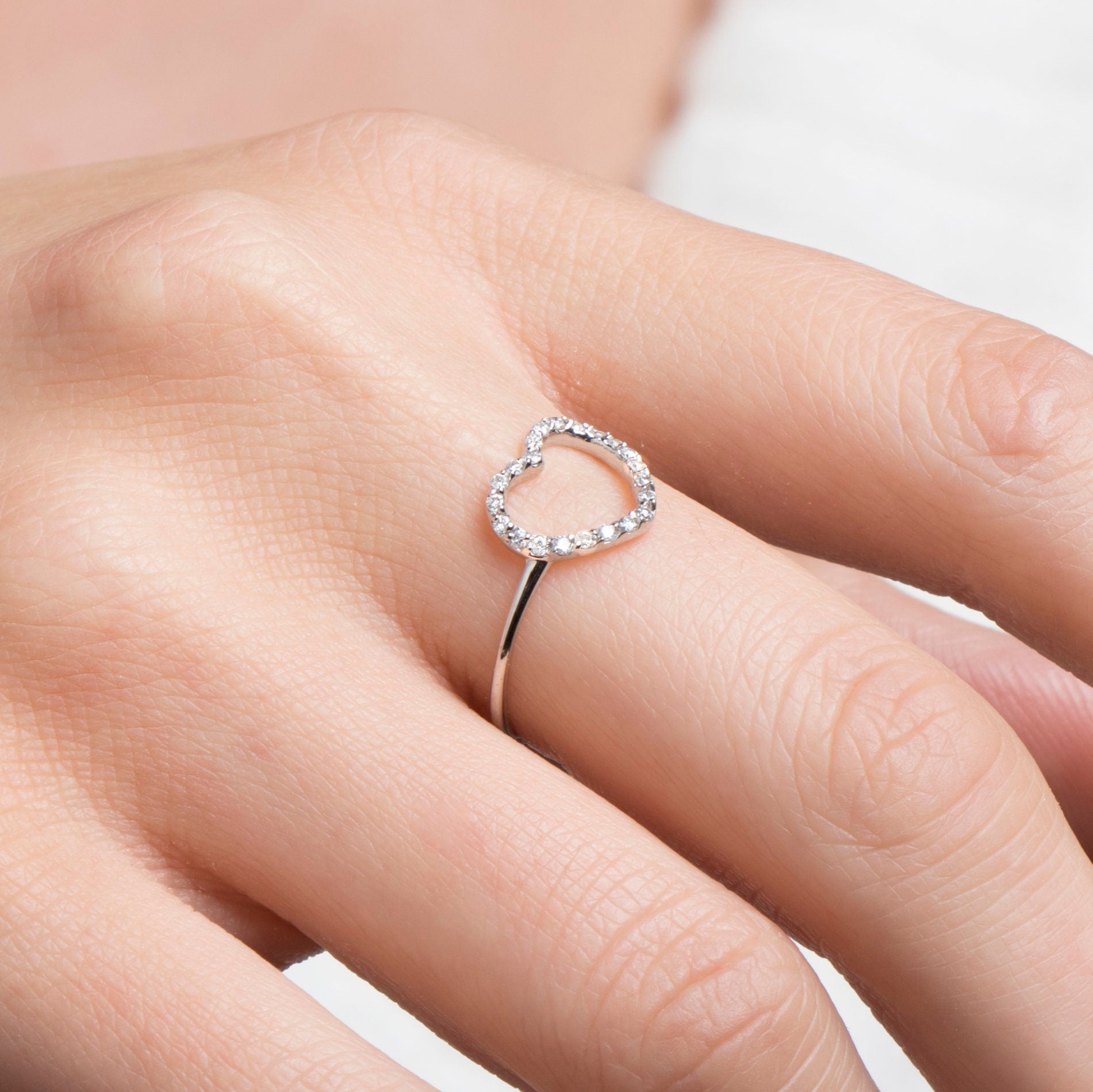 Diamond Open Heart Ring in 18K Gold