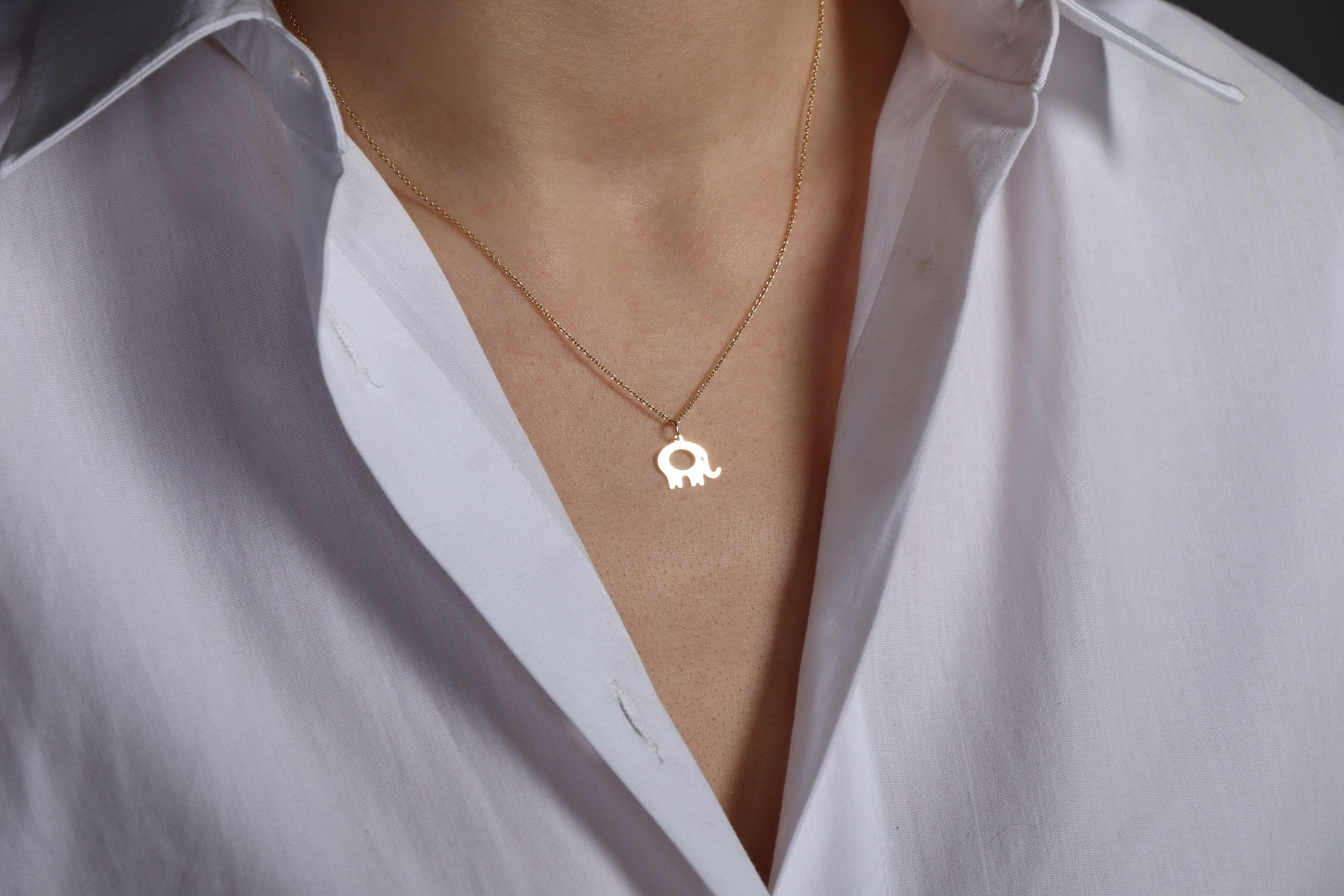 Minimal Elephant Necklace in 14K Gold