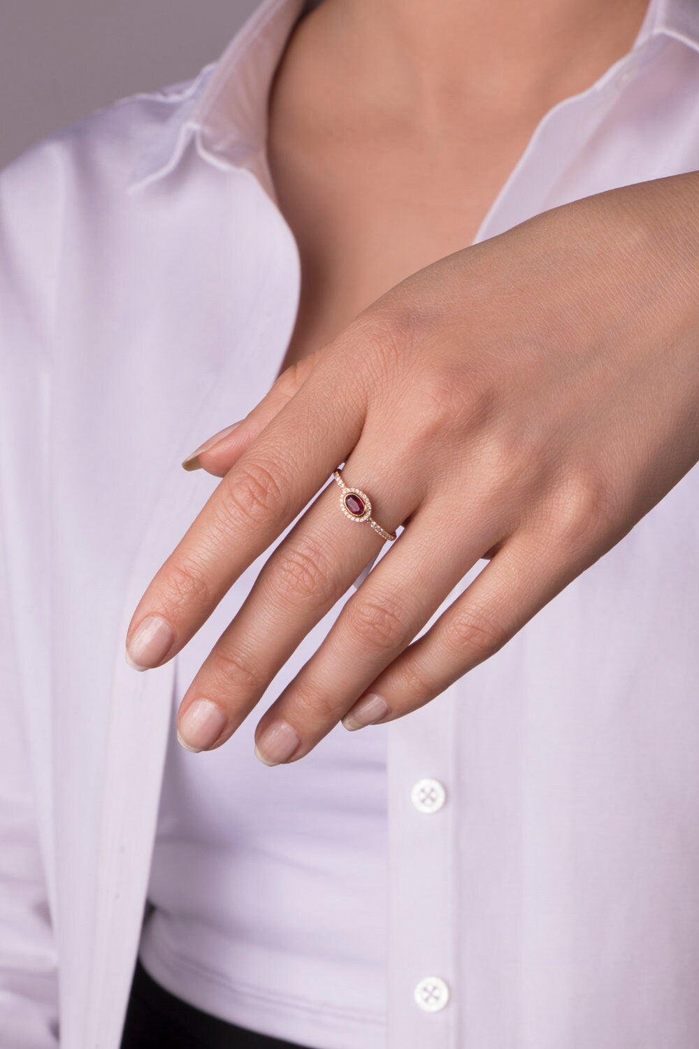 Minimal Ruby and Diamond Ring in 14K Gold