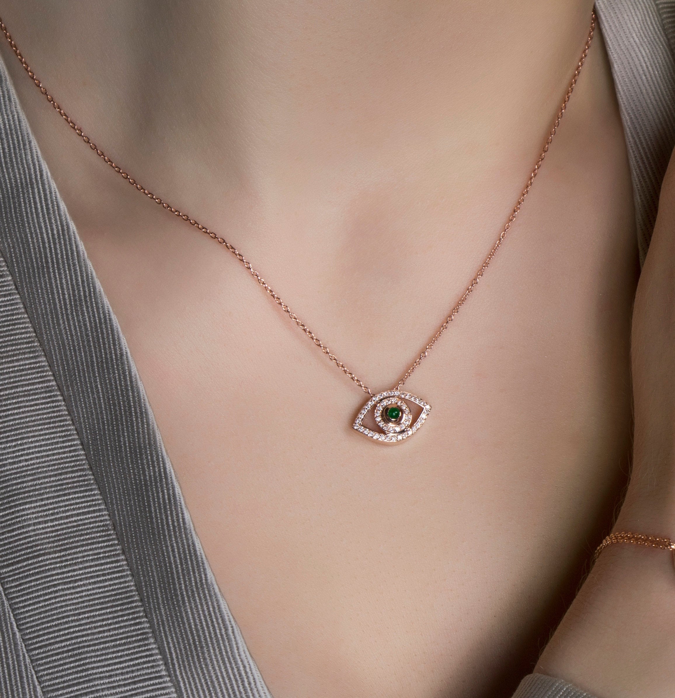 Emerald and Diamond Evil Eye Necklace