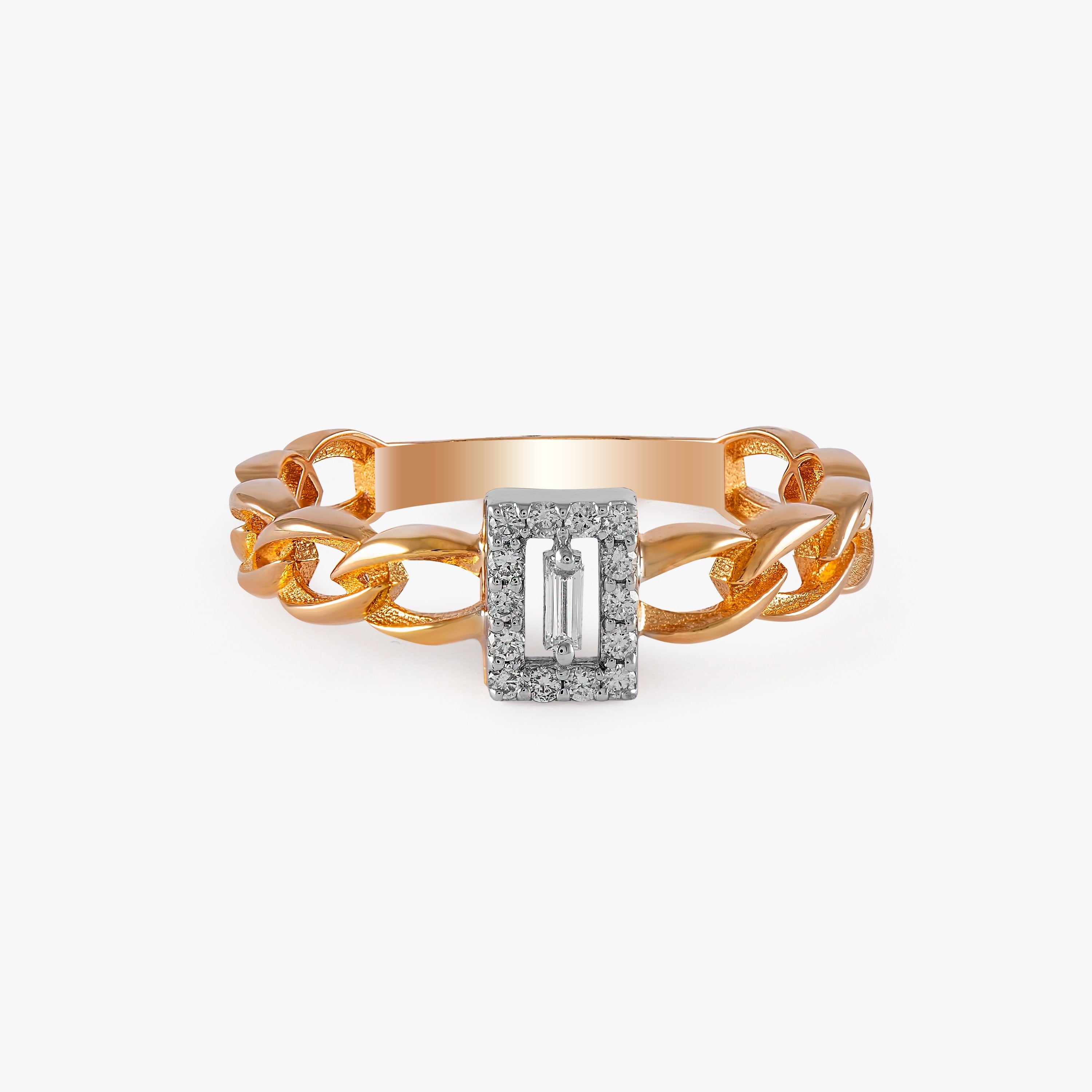 Mini Baguette Center Chain Ring in 14K gold