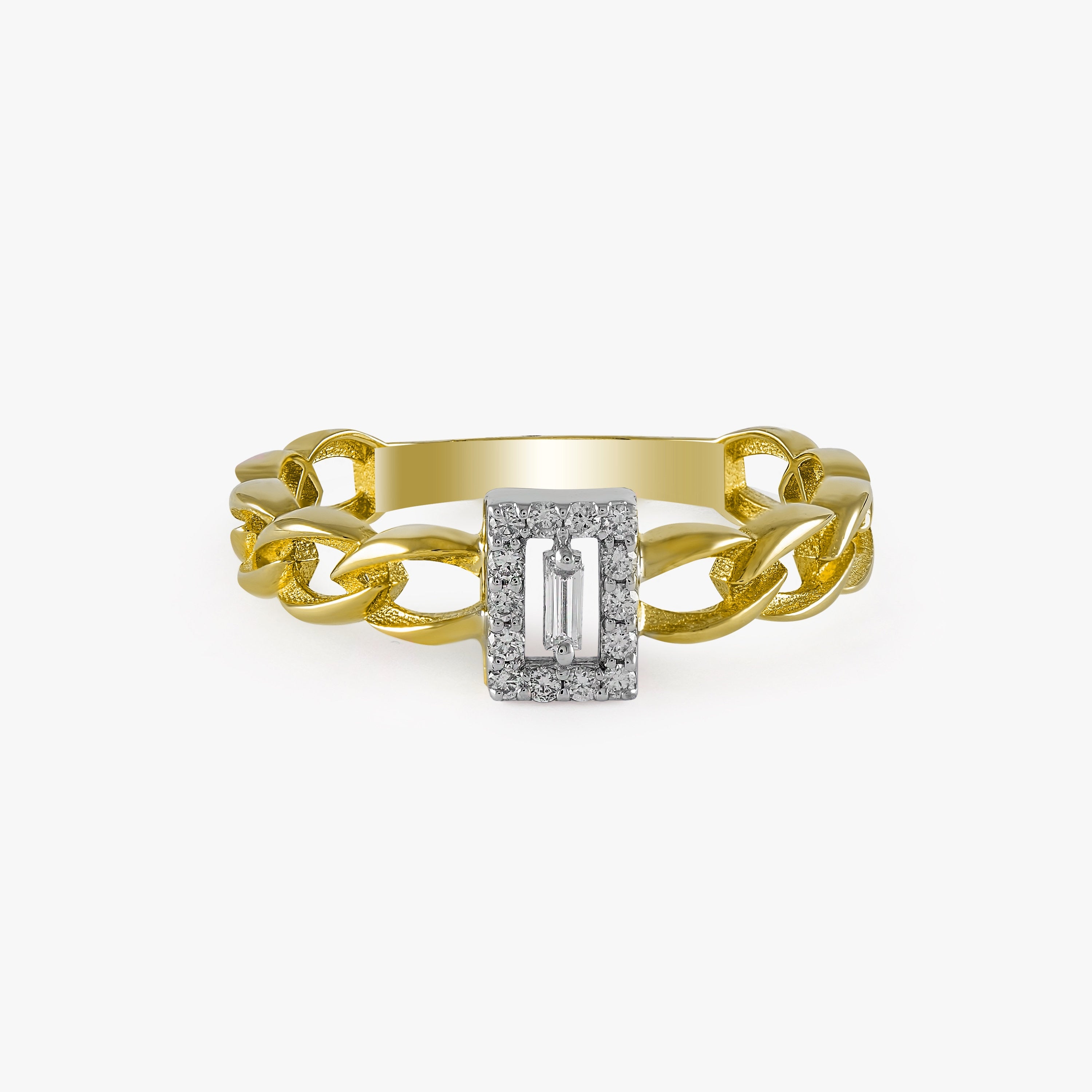 Mini Baguette Center Chain Ring in 14K gold