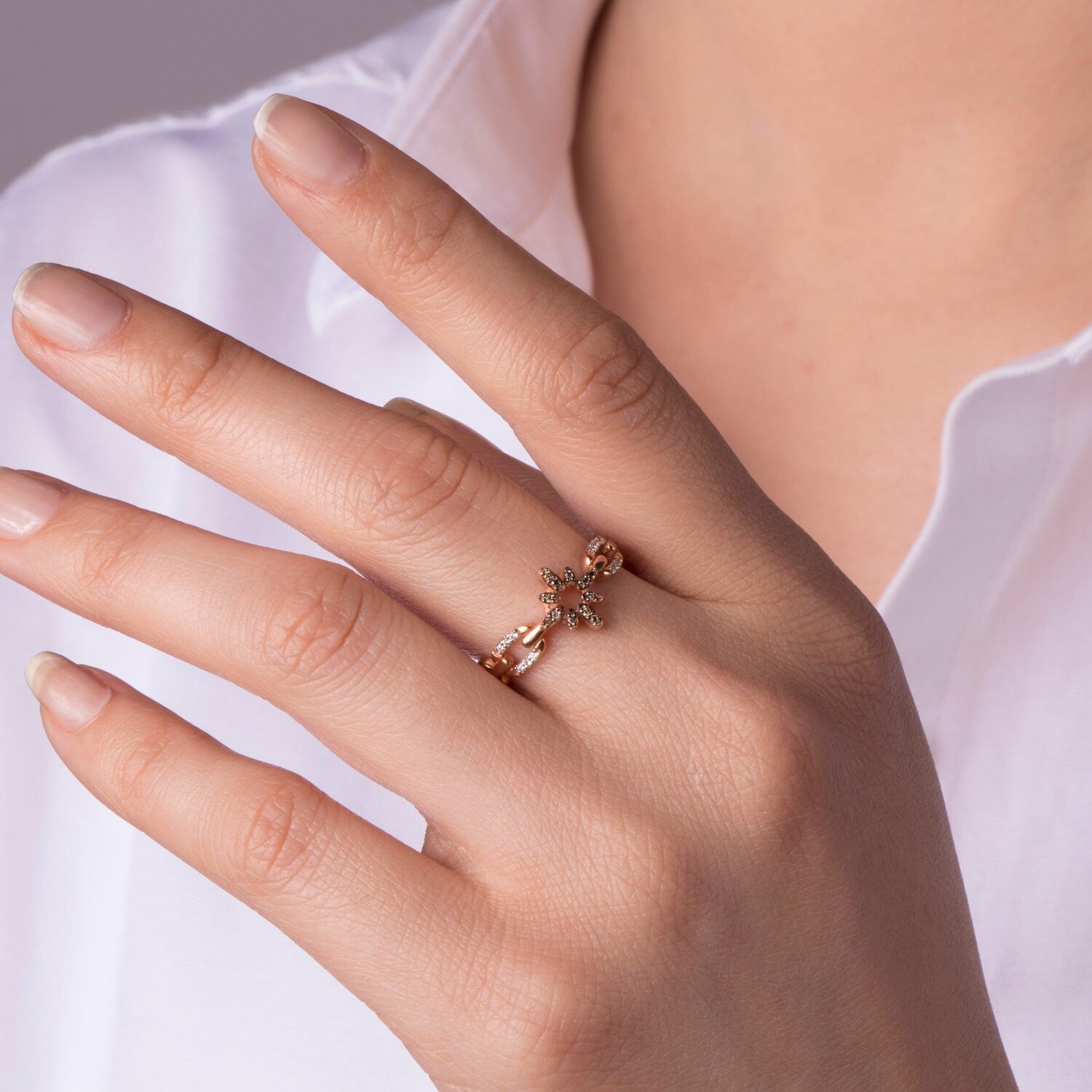 Champagne Diamond North Star Ring in 14K Gold