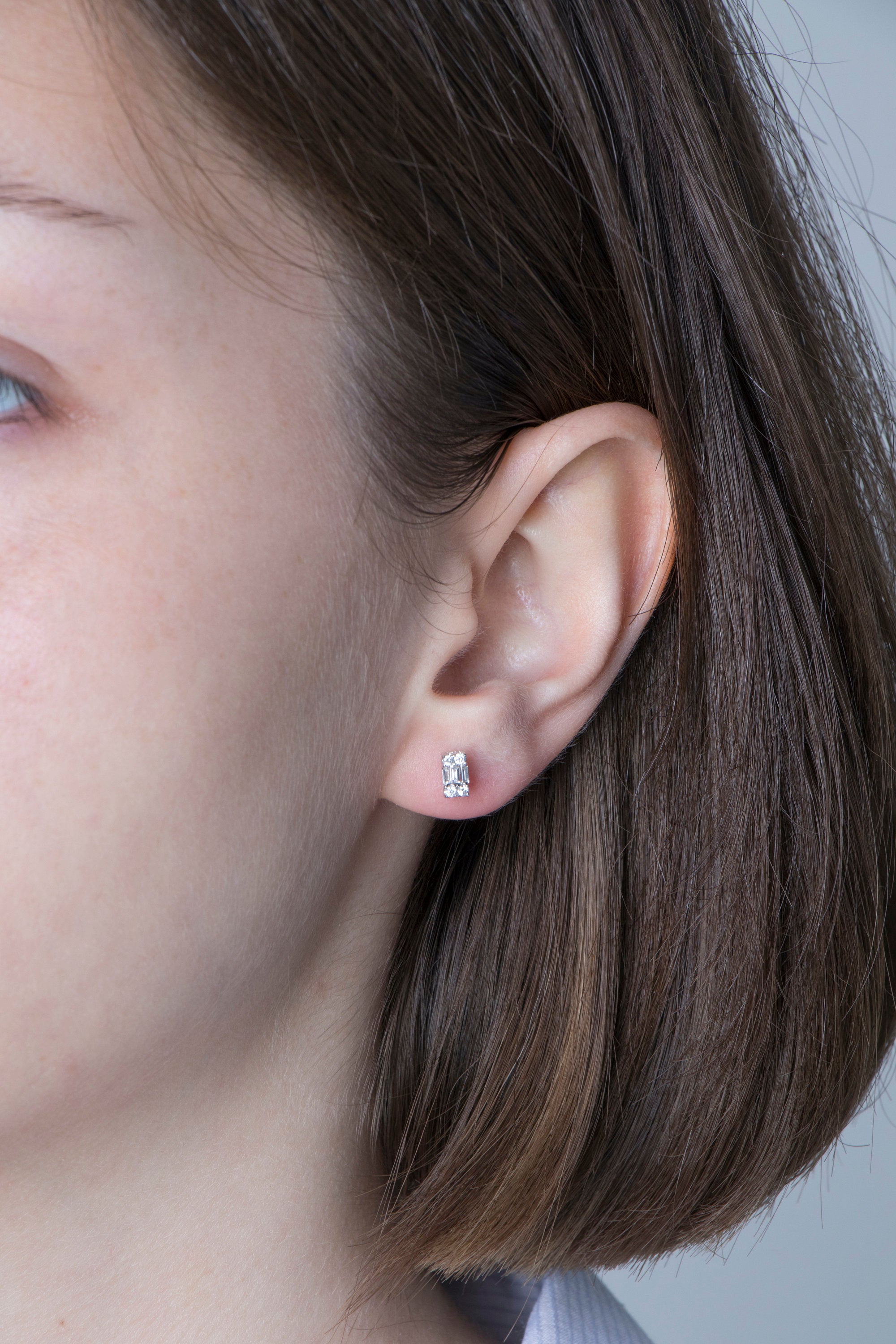 Mini Baguette Diamond Studs in 18K Gold