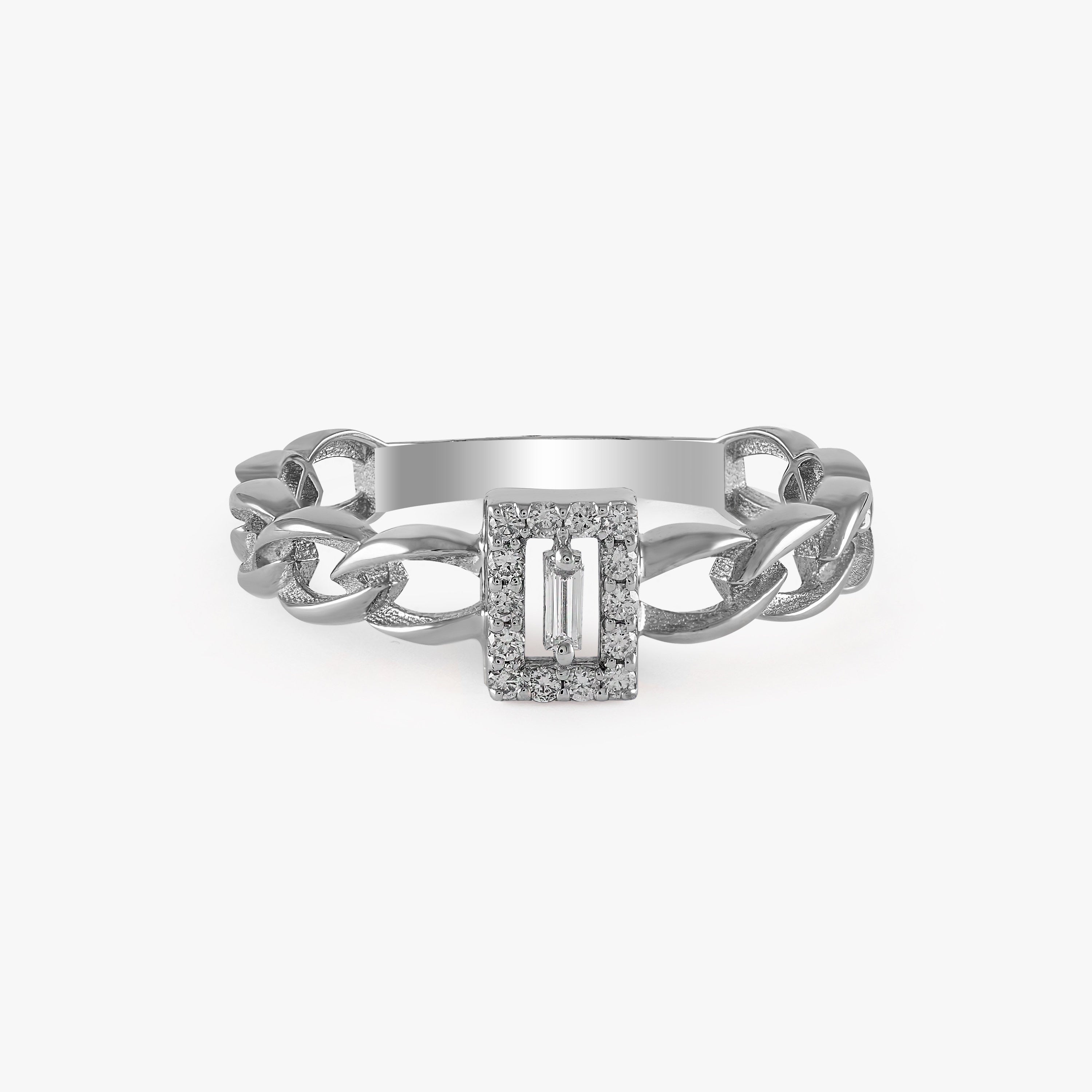 Mini Baguette Center Chain Ring in 14K gold