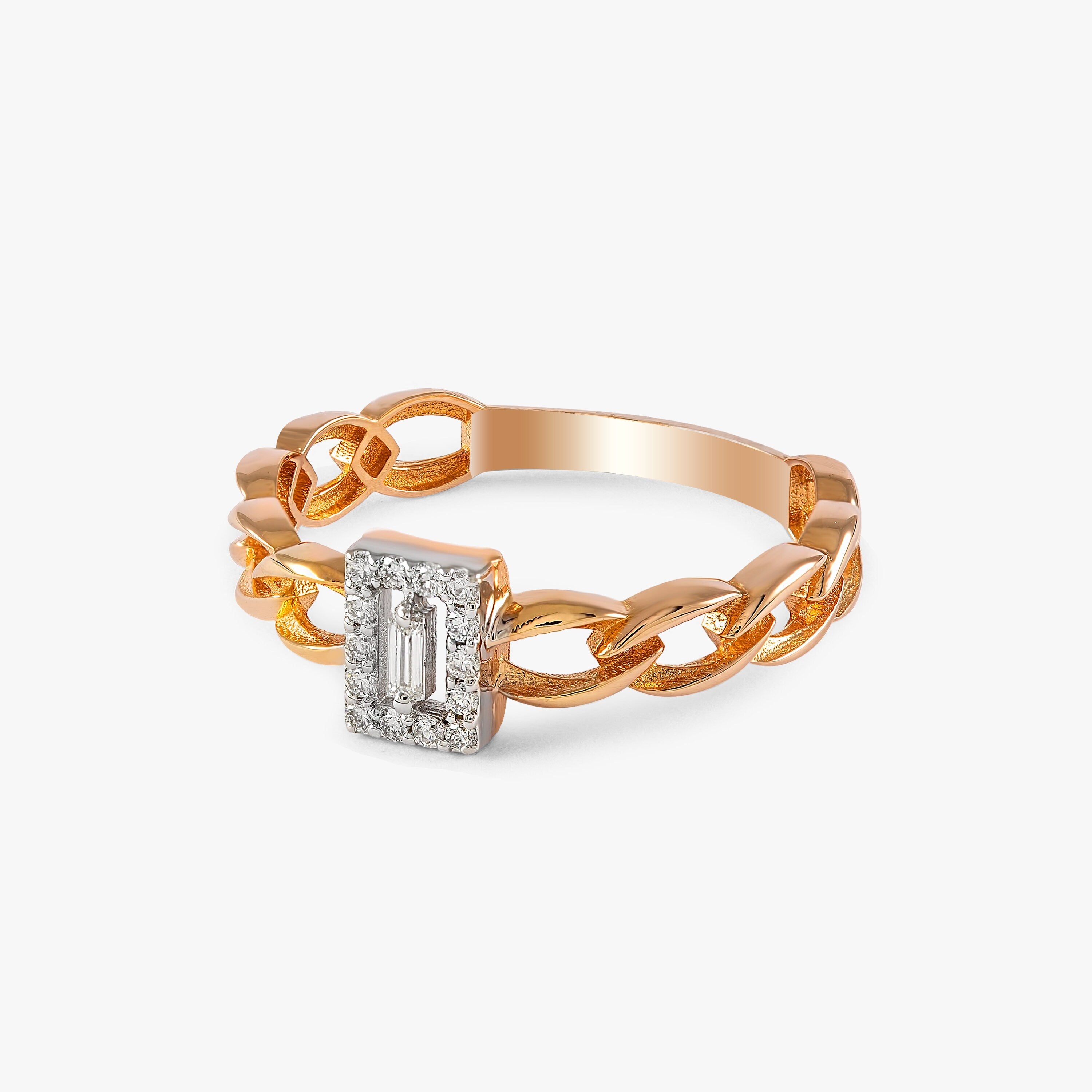 Mini Baguette Center Chain Ring in 14K gold