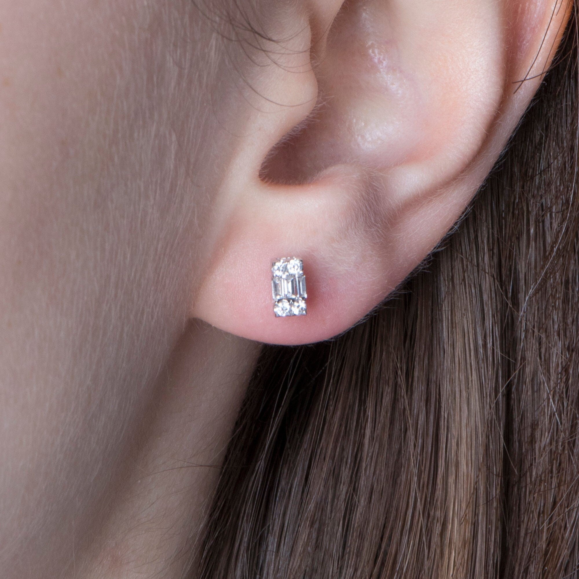 Mini Baguette Diamond Studs in 18K Gold