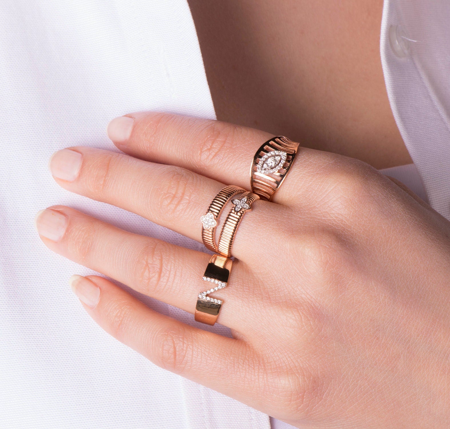 Diamond Double Clover Ring in 14K Gold