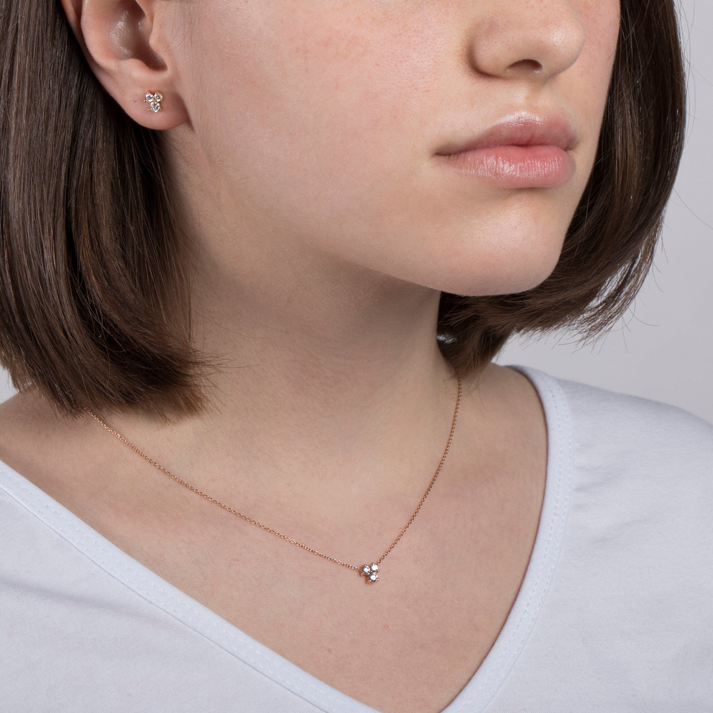 Trio Diamond Stud Earrings Available in 14K and 18K Gold