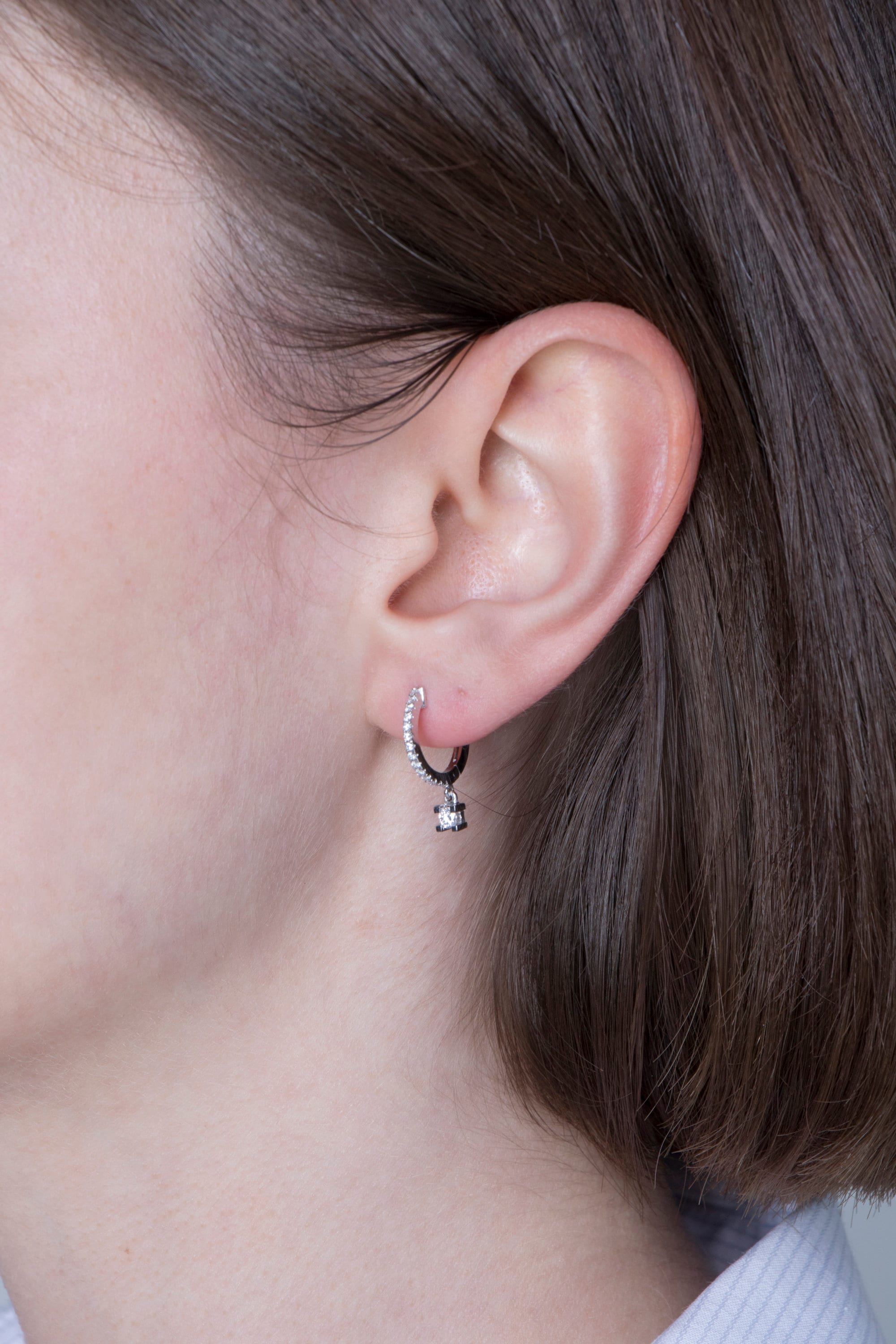 Diamond Dangle Hoops in 14K Gold