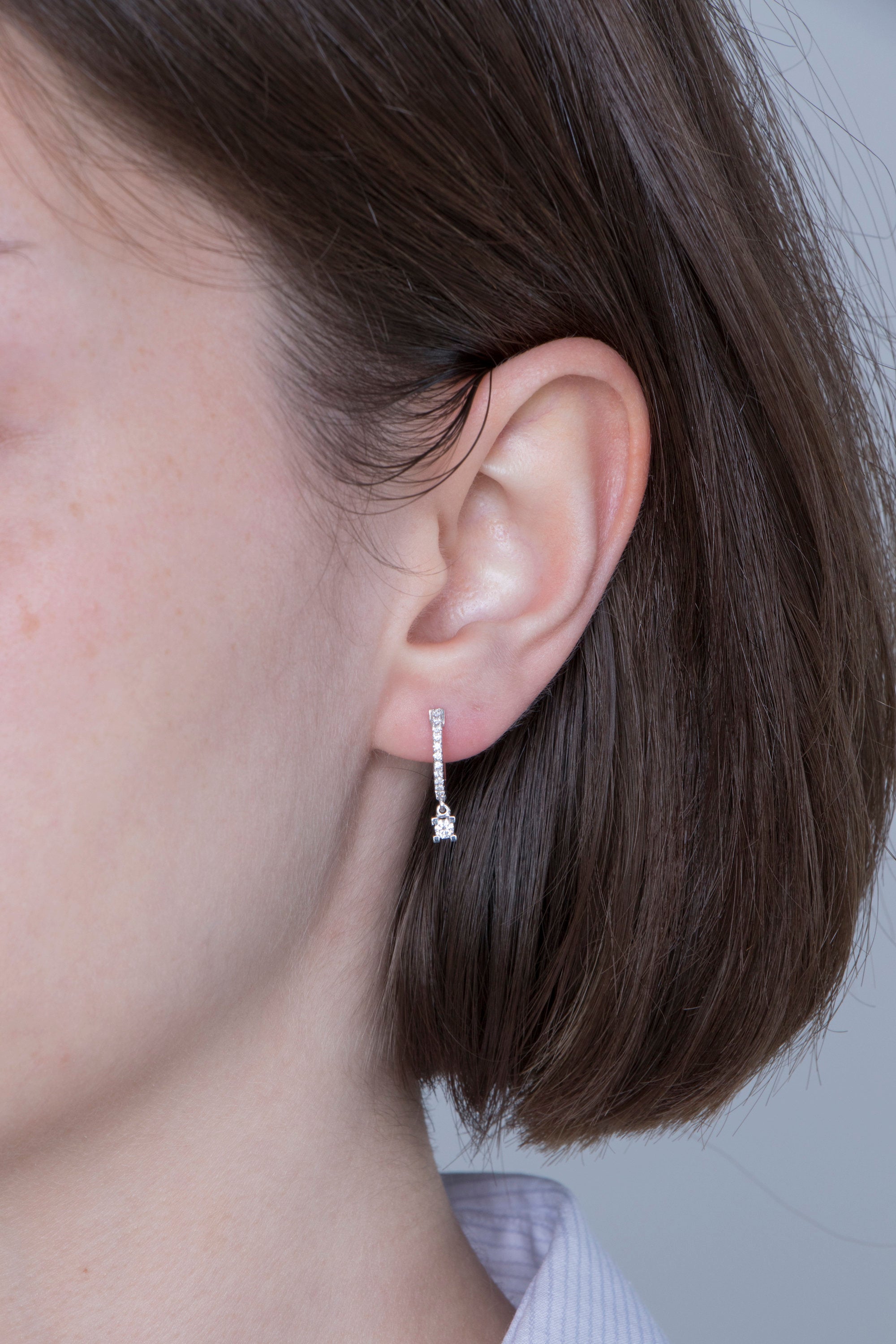 Diamond Dangle Hoops in 14K Gold