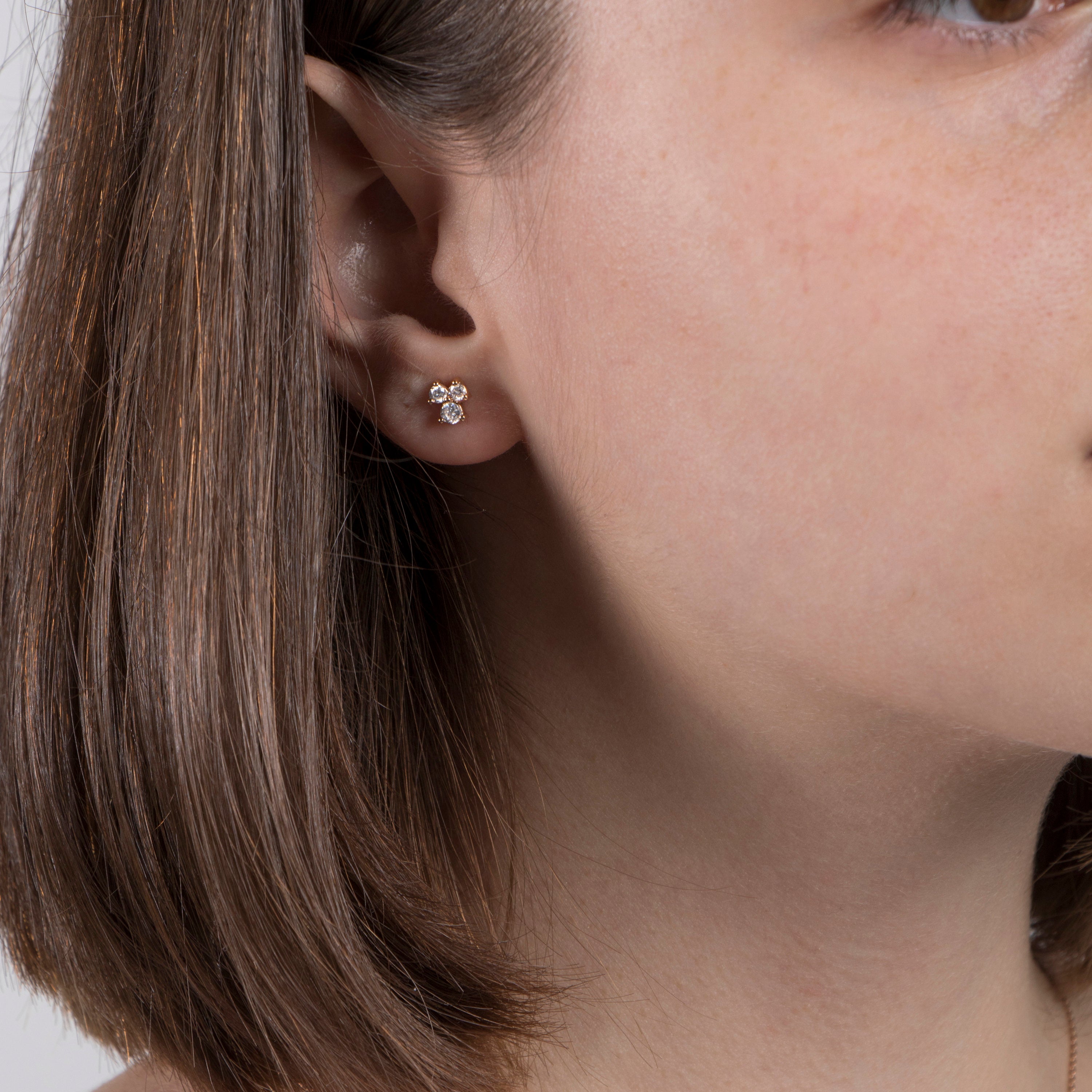 Trio Diamond Stud Earrings Available in 14K and 18K Gold