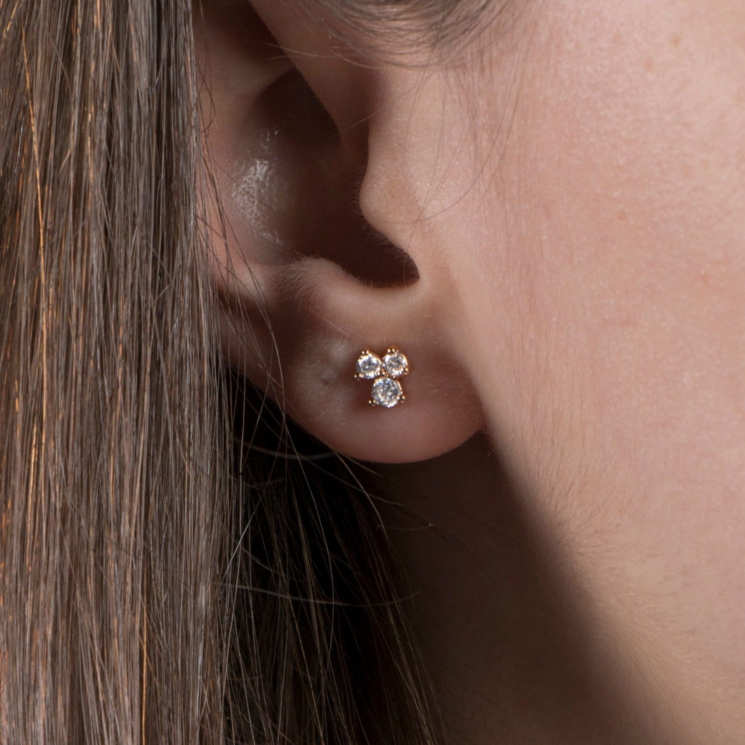 Trio Diamond Stud Earrings Available in 14K and 18K Gold