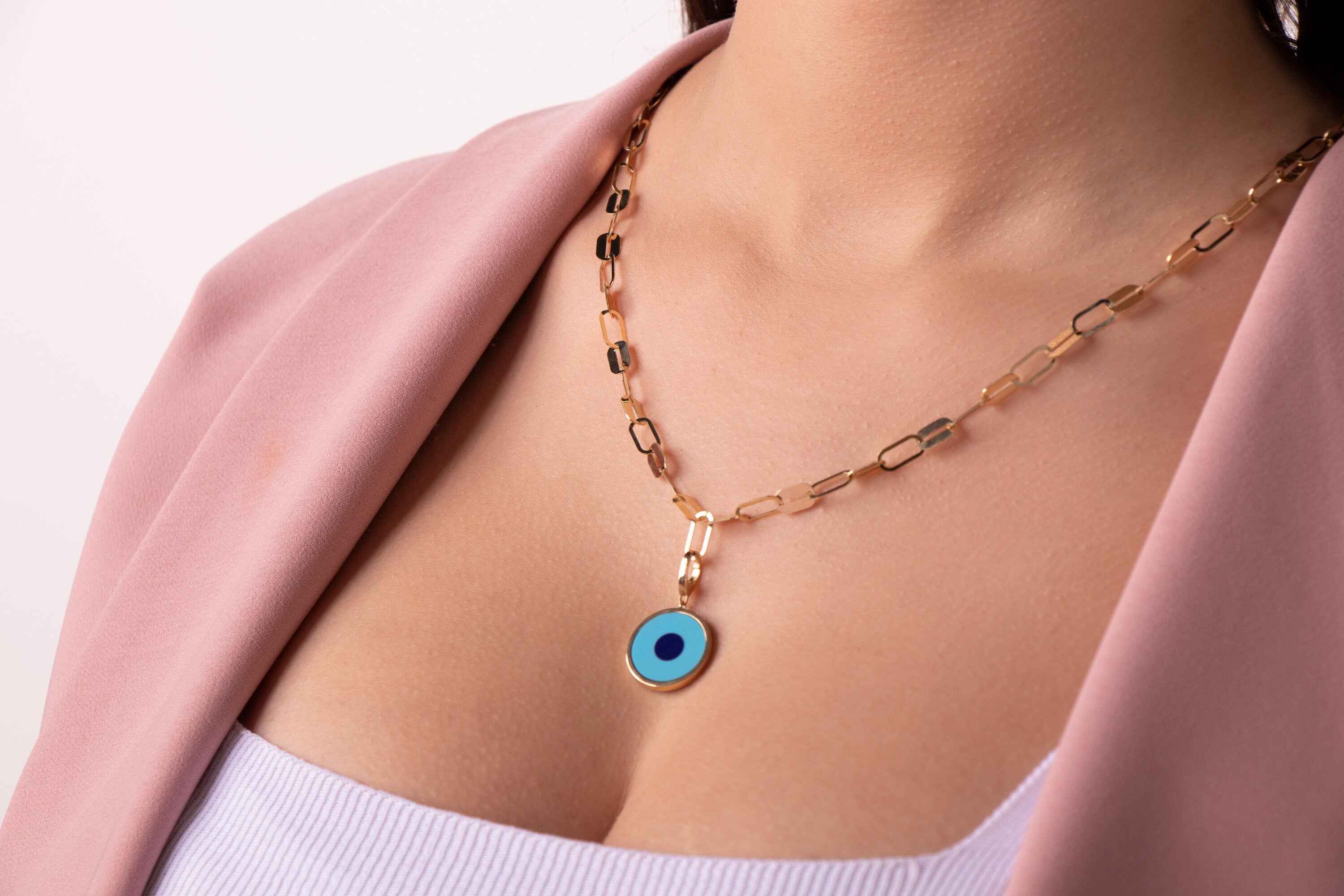Attachable Evil Eye Pendant in 14K Gold