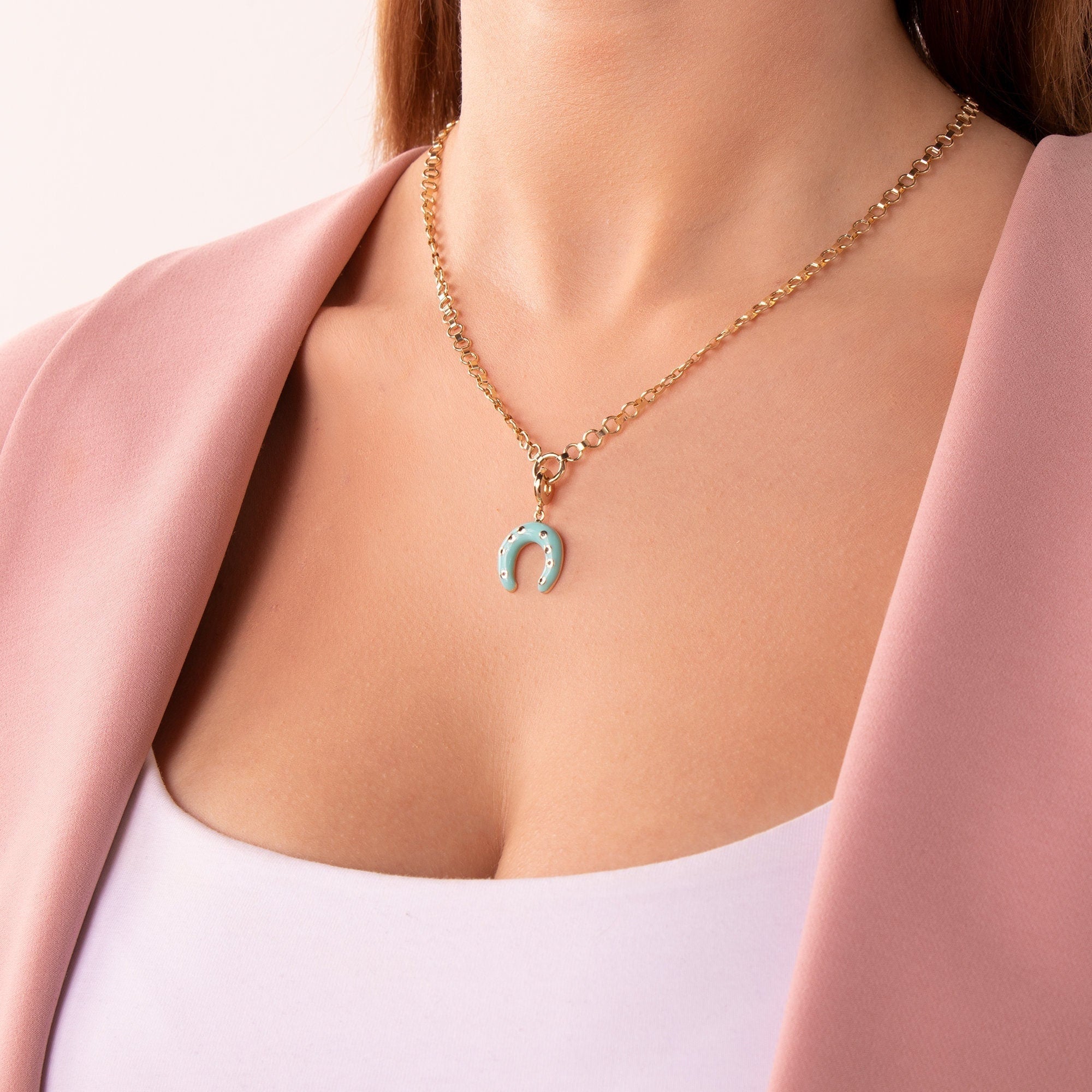Turquoise Horseshoe Necklace in 14K Gold