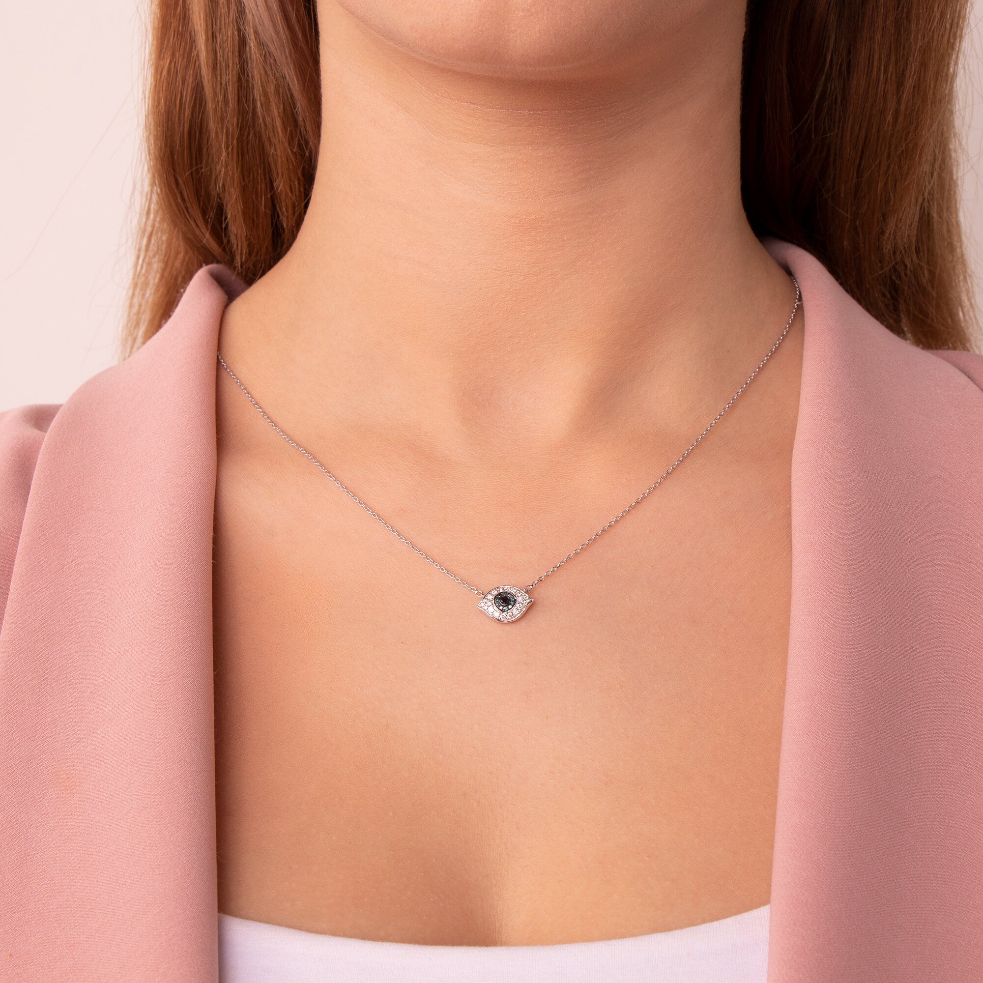 Multicolor Diamond Evil Eye Necklace in 14K Gold