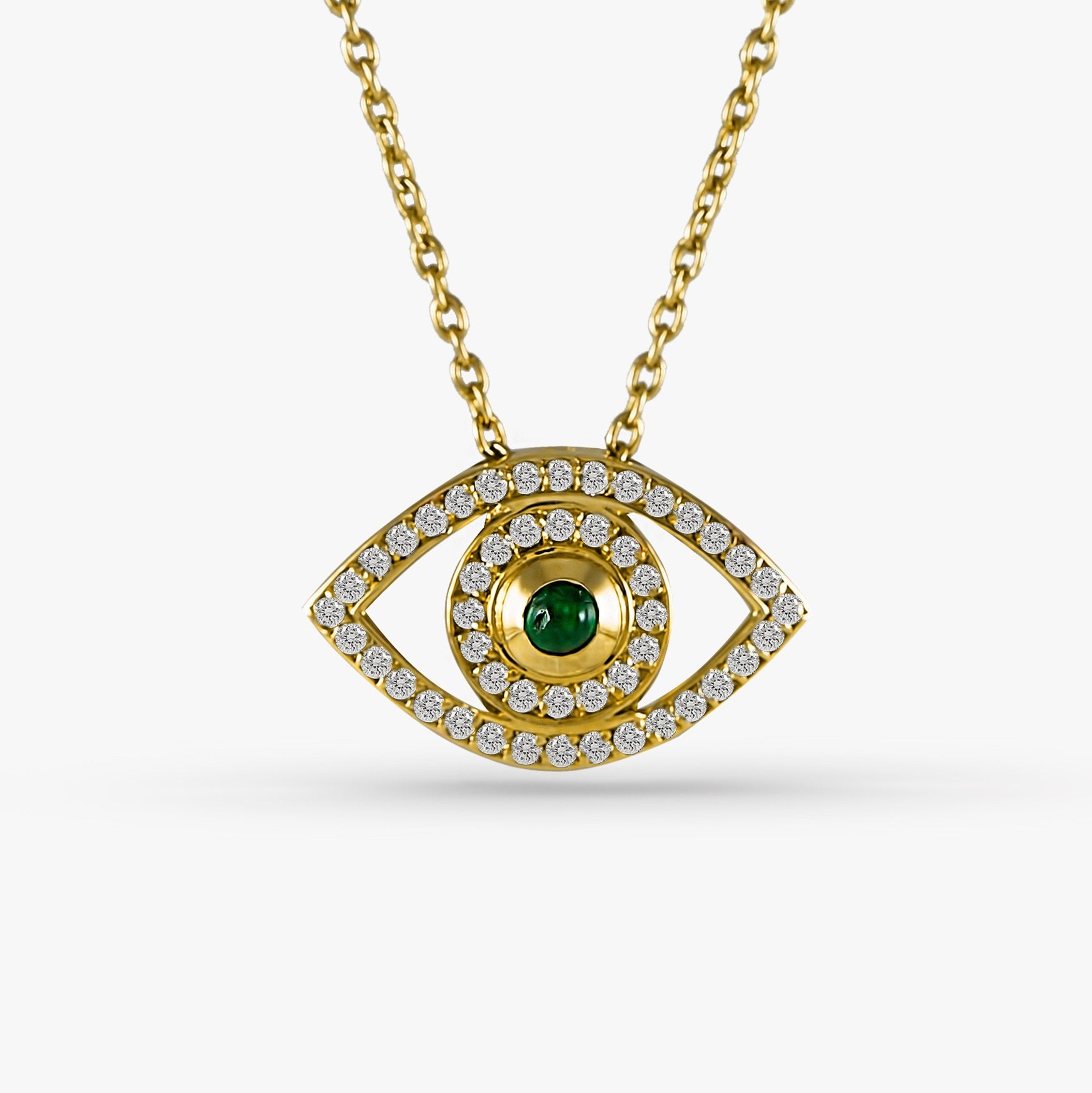 Emerald and Diamond Evil Eye Necklace