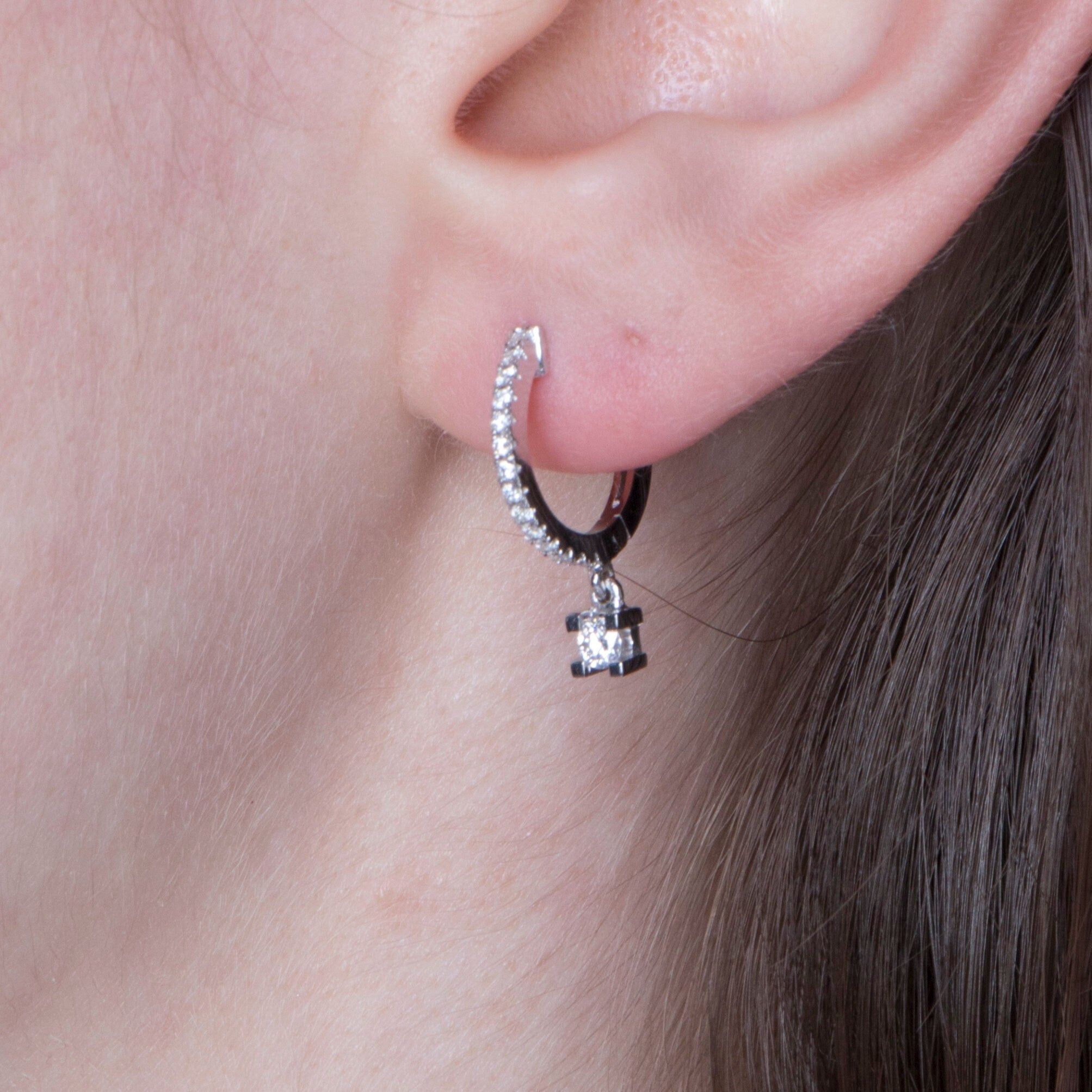 Diamond Dangle Hoops in 14K Gold