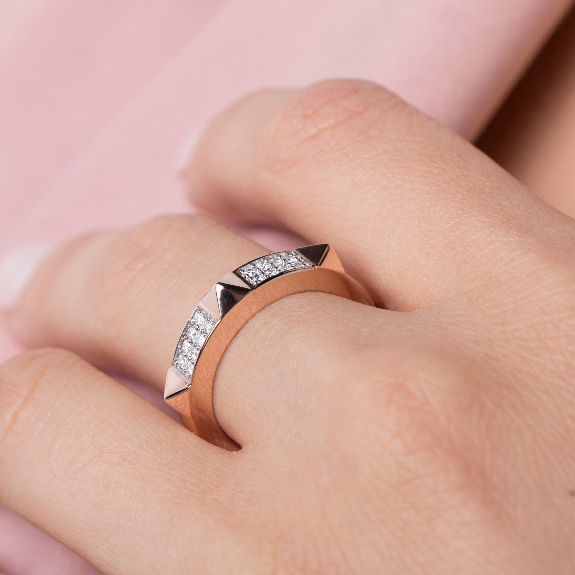 Diamond Pyramid Ring in 14K Gold