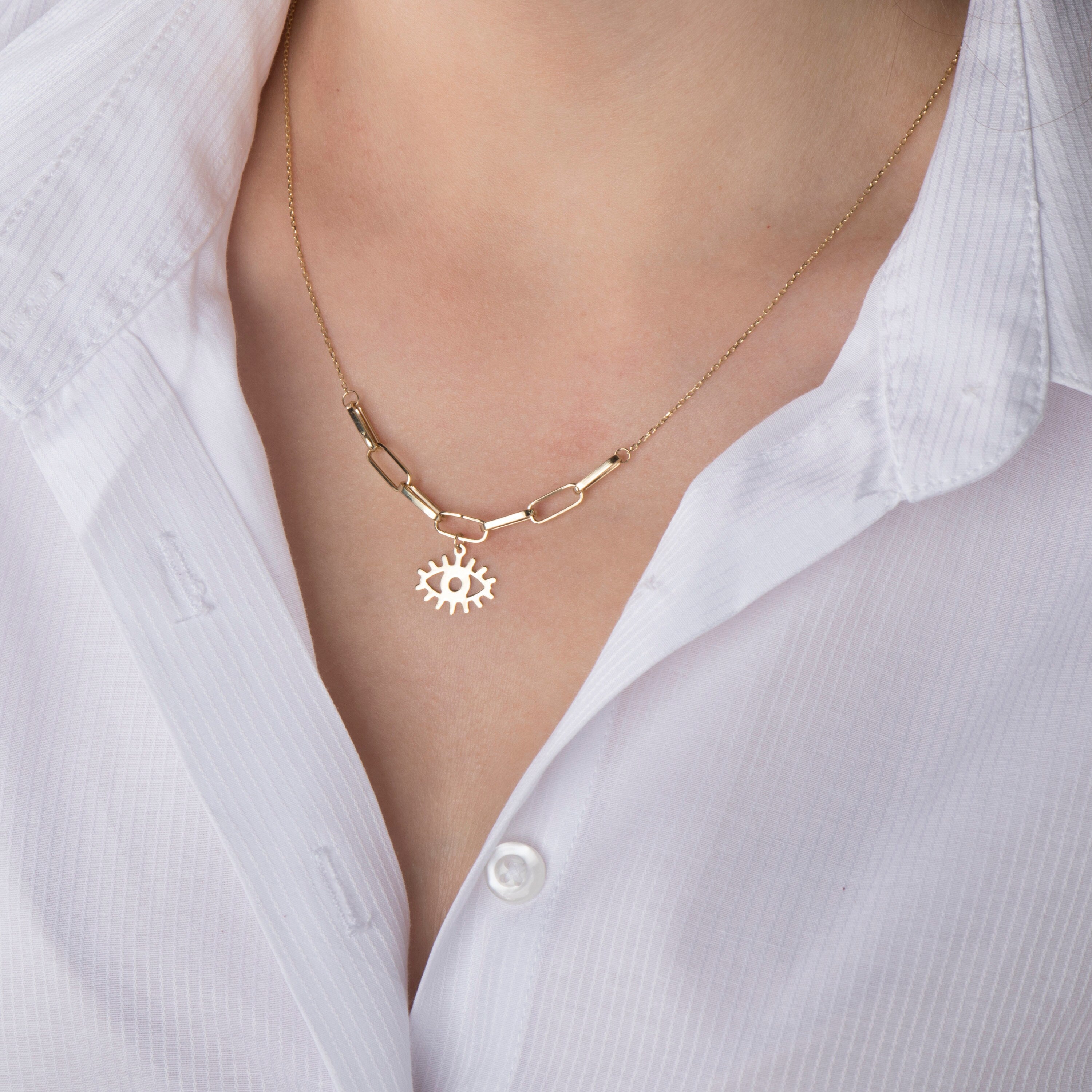 Evil Eye Layering Necklace in 14K Gold