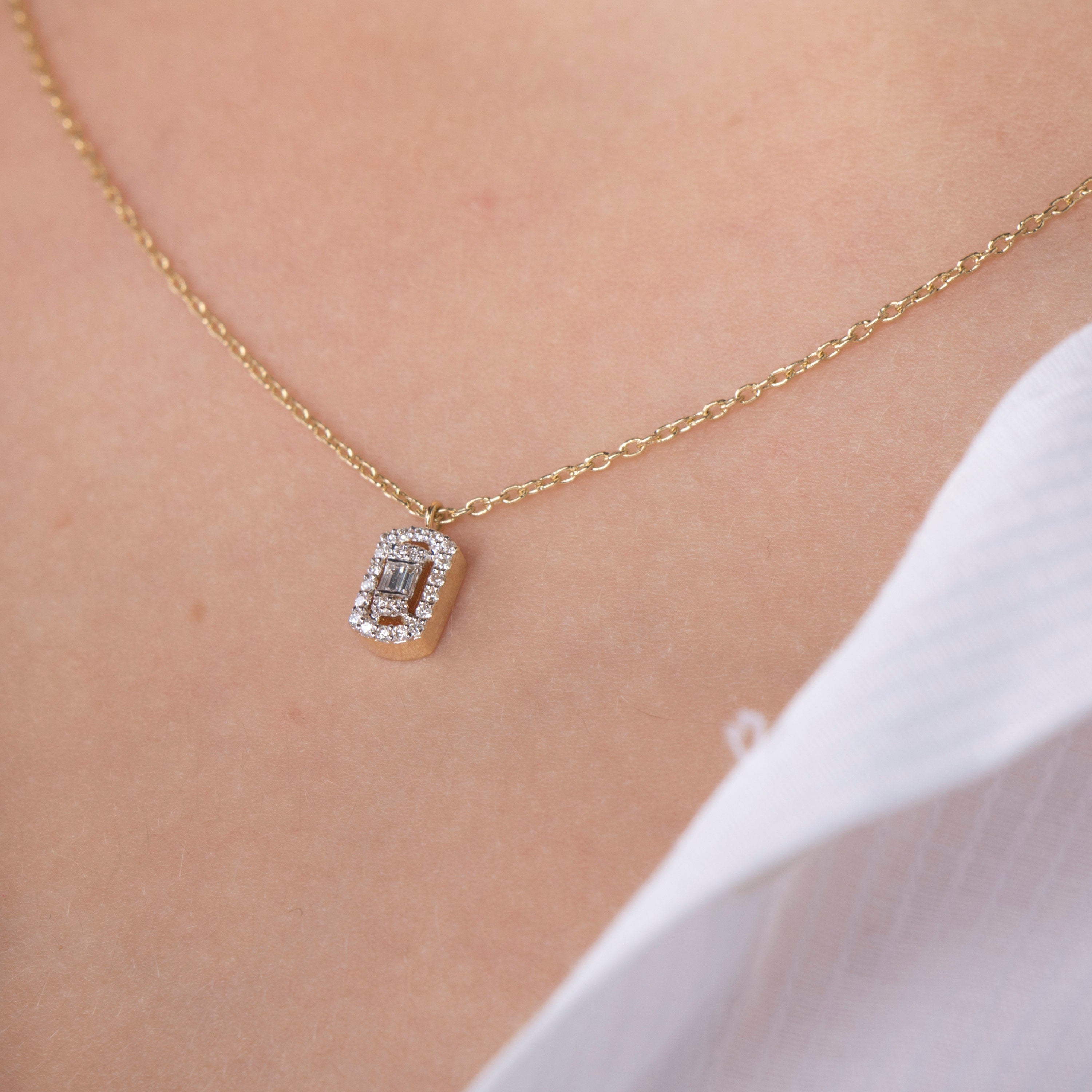 Minimal Baguette Diamond Necklace Available in 14K and 18K Gold