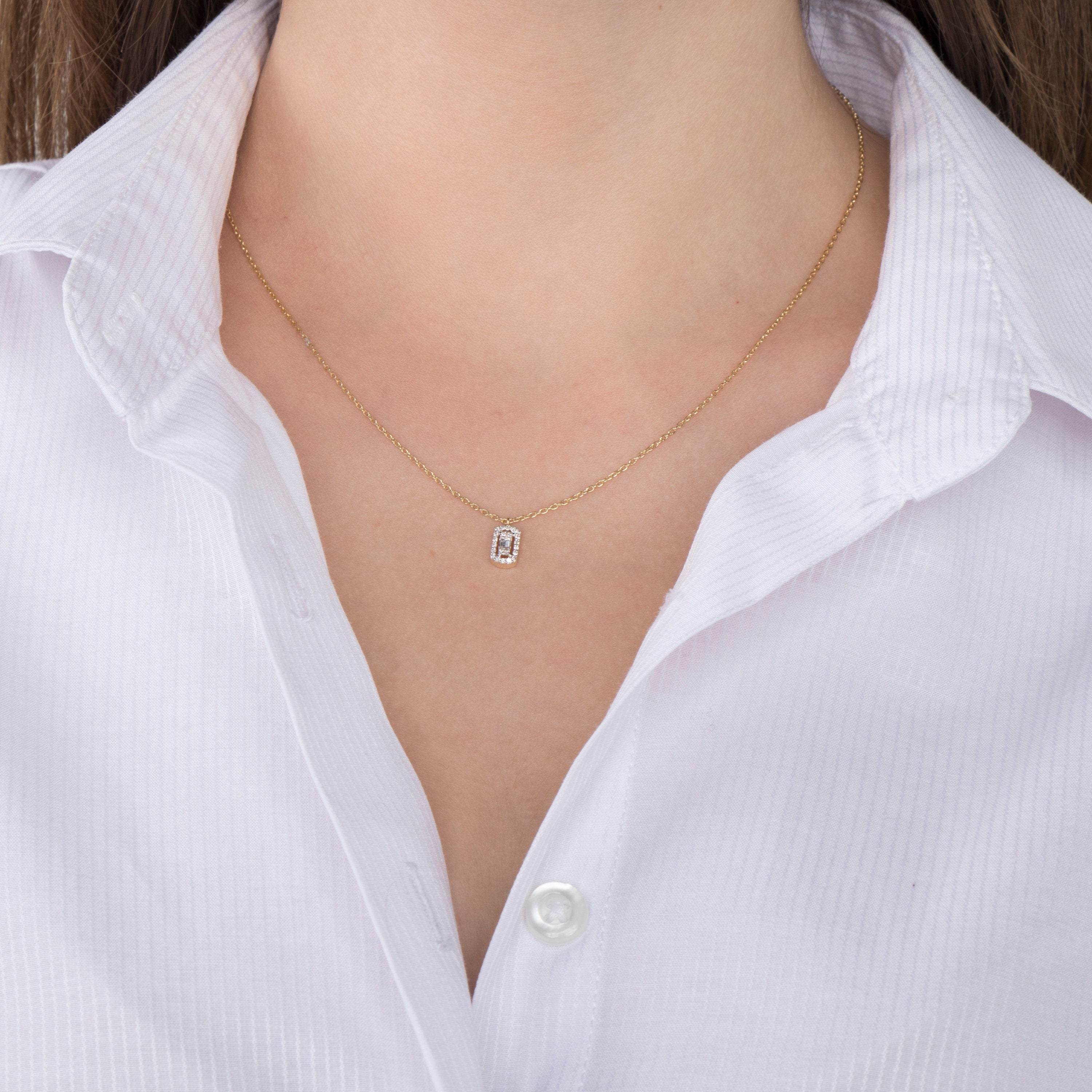 Minimal Baguette Diamond Necklace Available in 14K and 18K Gold