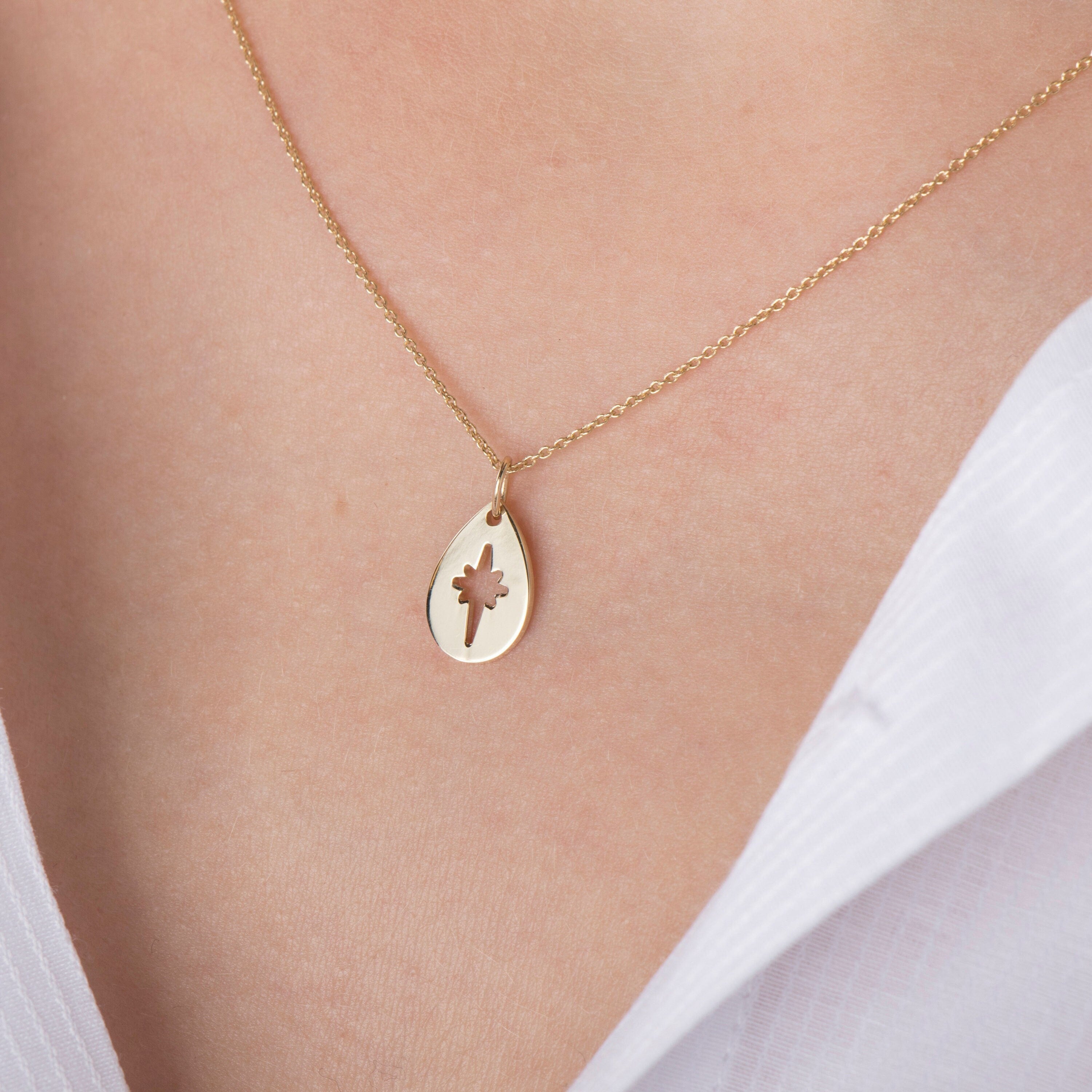 Celestial Raindrop Charm in 14K Gold