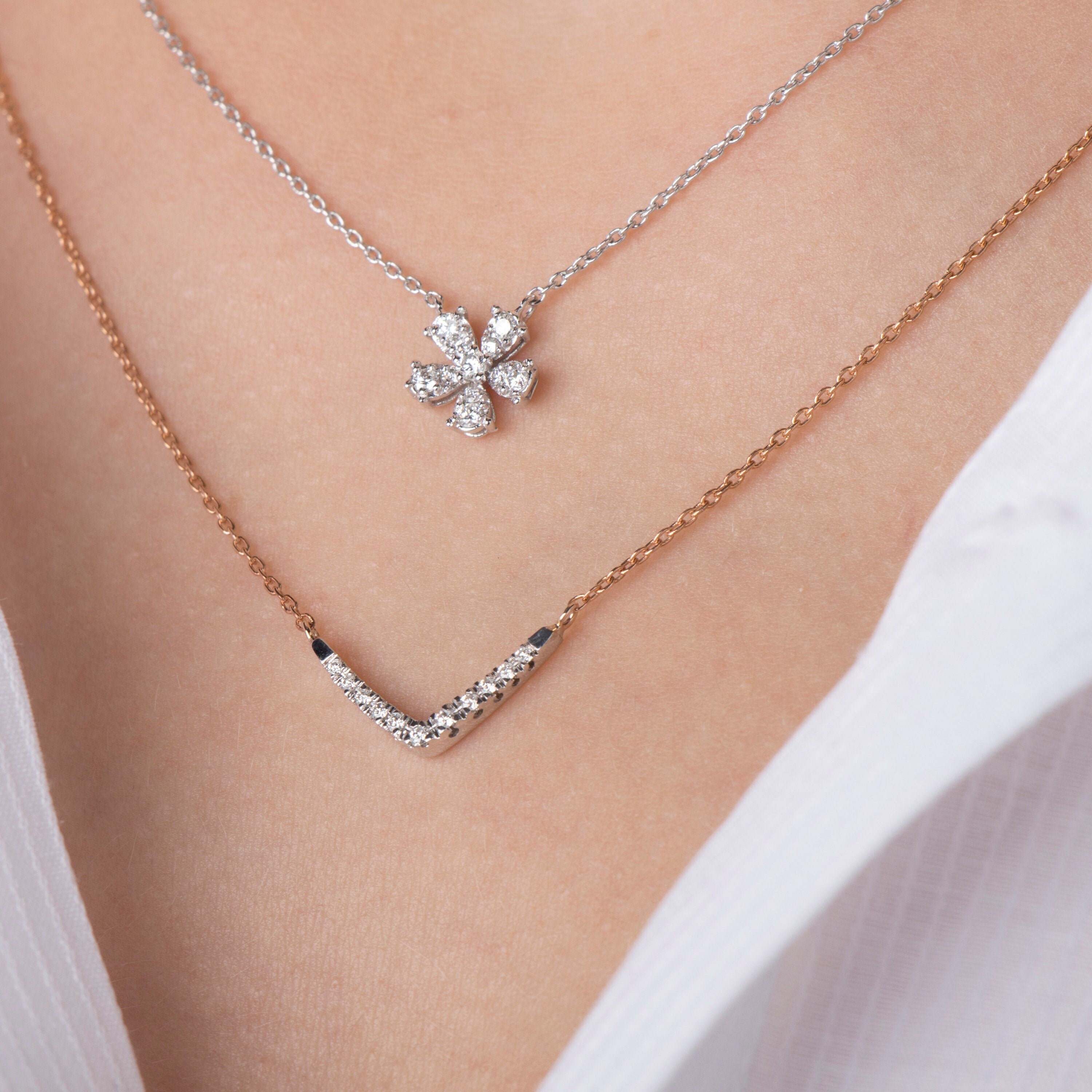 Diamond Flower Necklace in 14K Gold