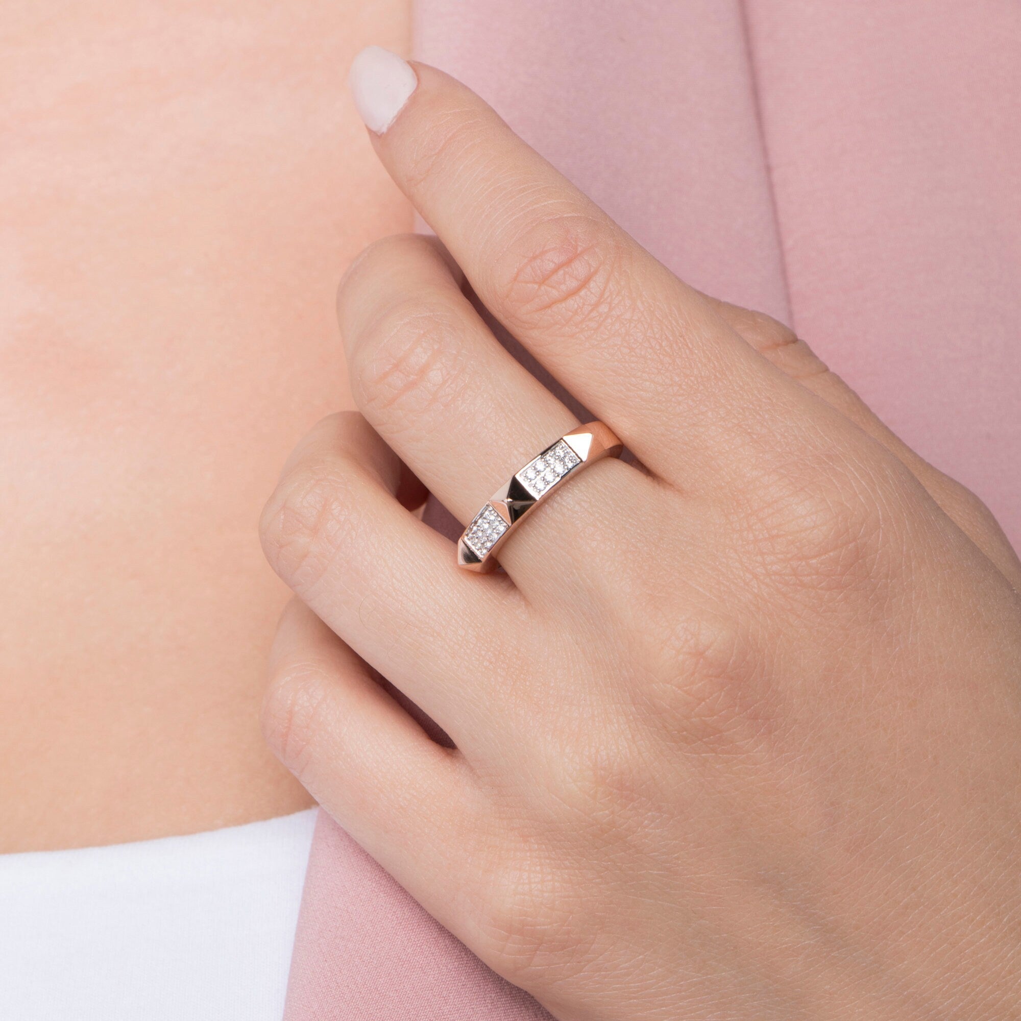 Diamond Pyramid Ring in 14K Gold