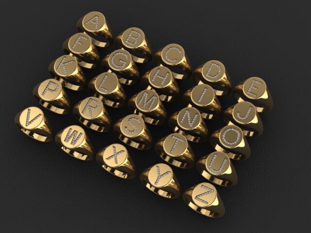 Diamond Initial Signet Ring in 14K Gold