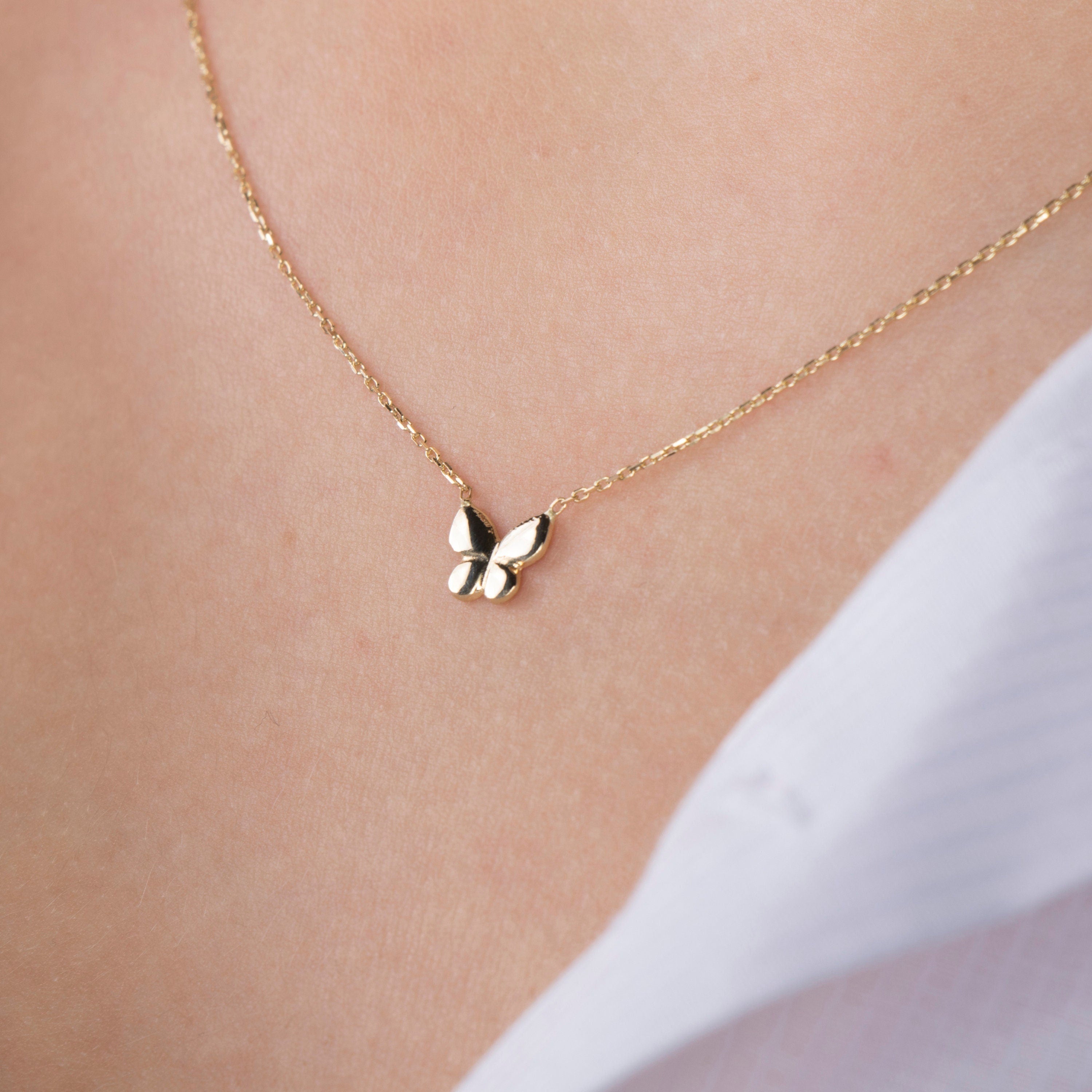 Mini Butterfly Necklace in 14K Gold