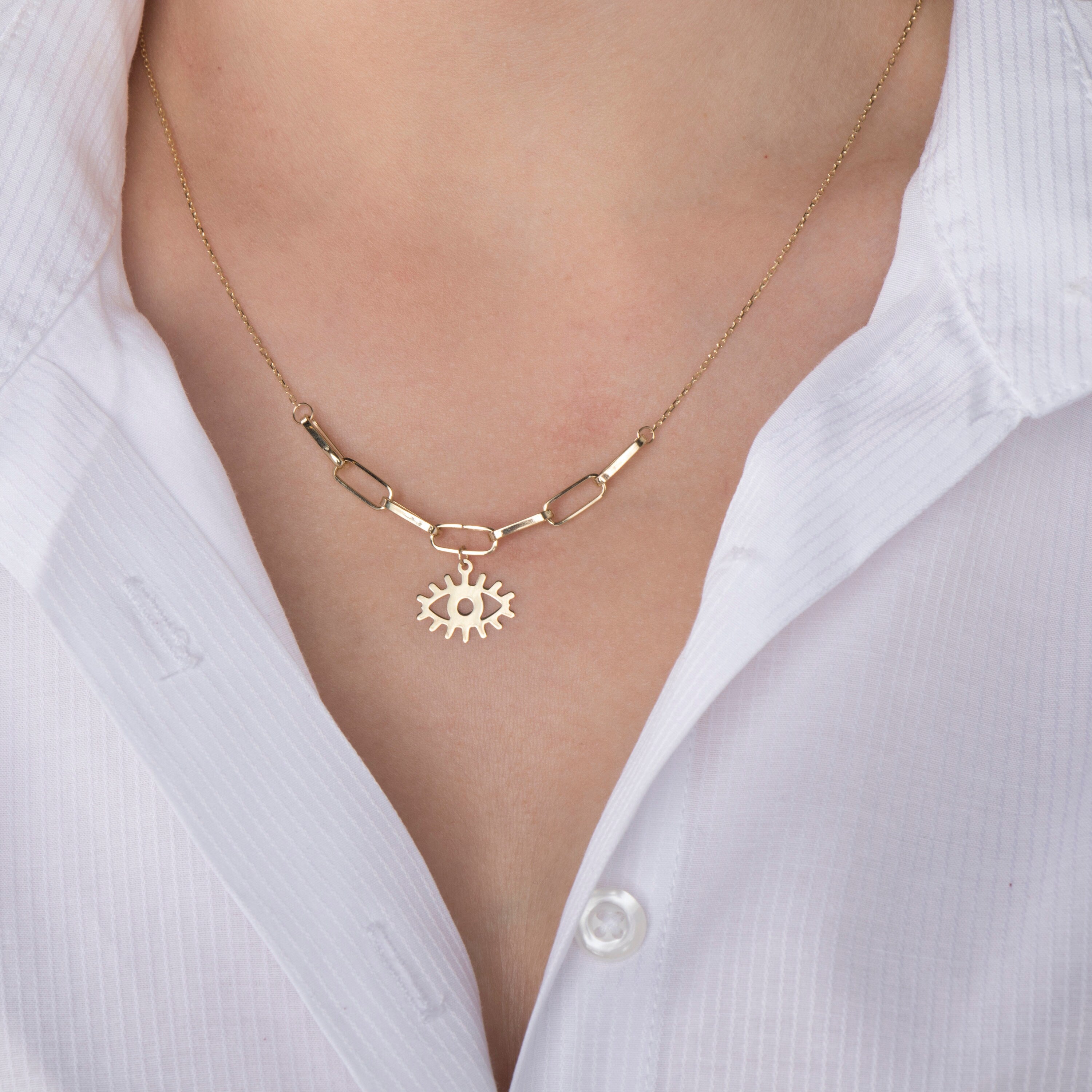 Evil Eye Layering Necklace in 14K Gold