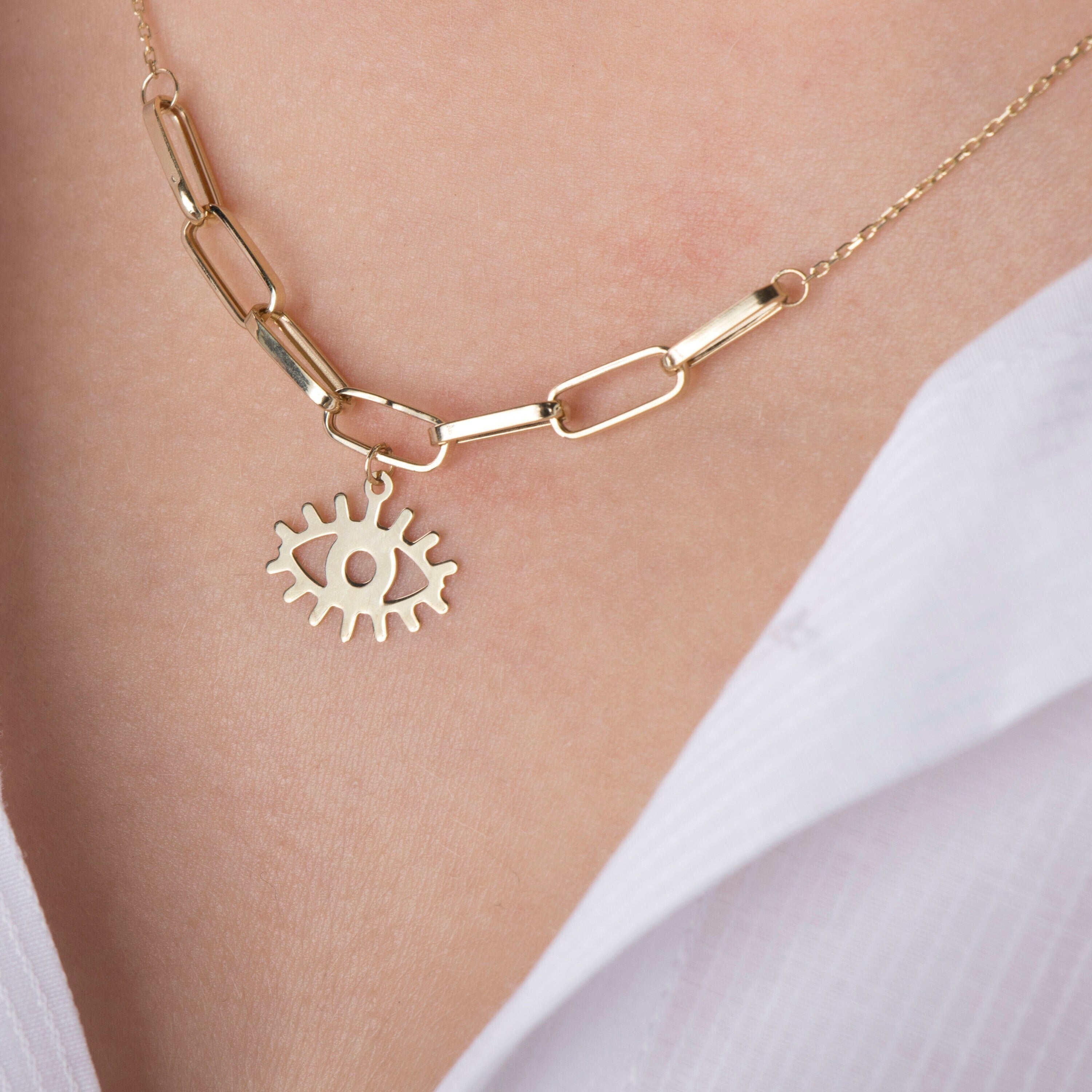 Evil Eye Layering Necklace in 14K Gold