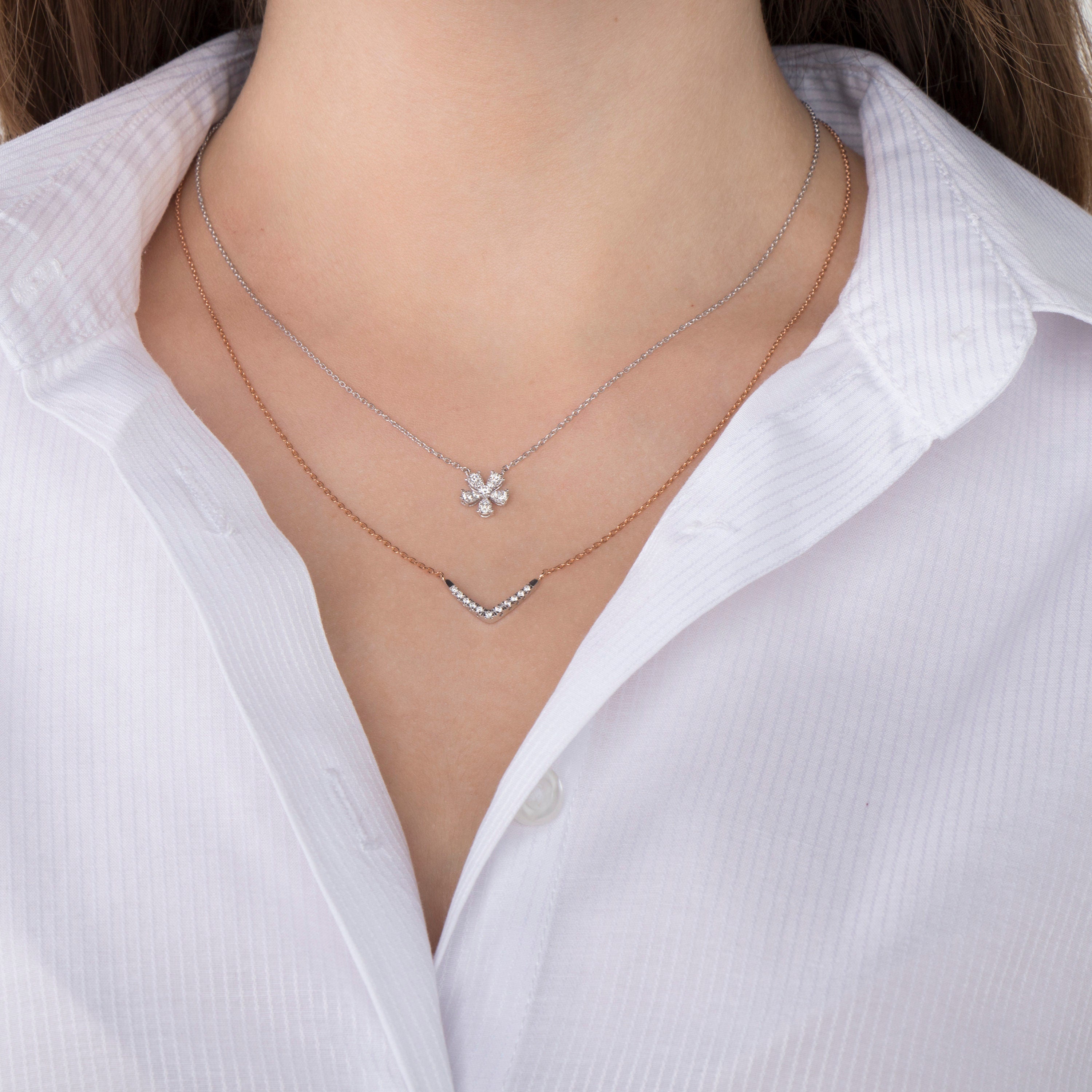 Diamond Flower Necklace in 14K Gold