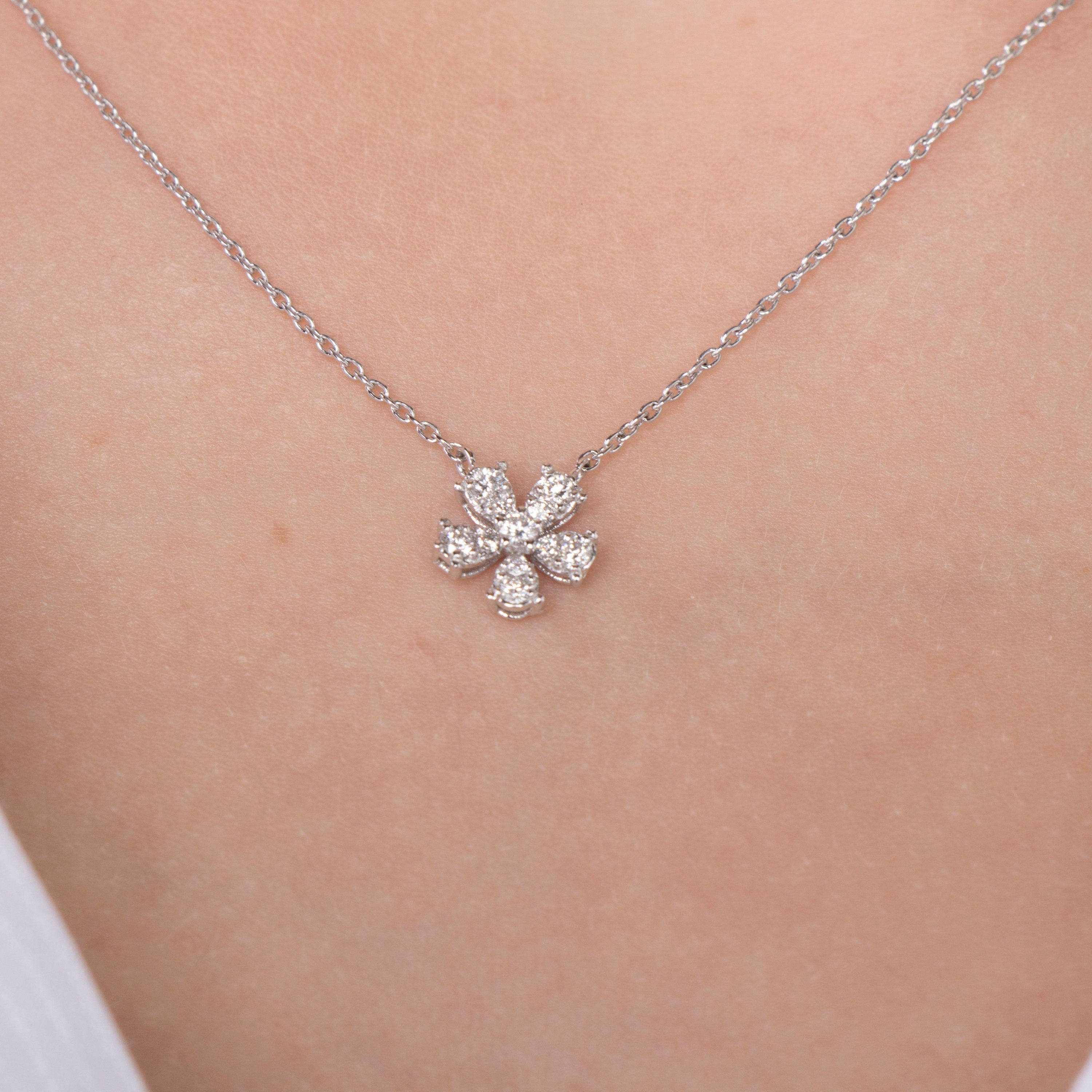 Diamond Flower Necklace in 14K Gold