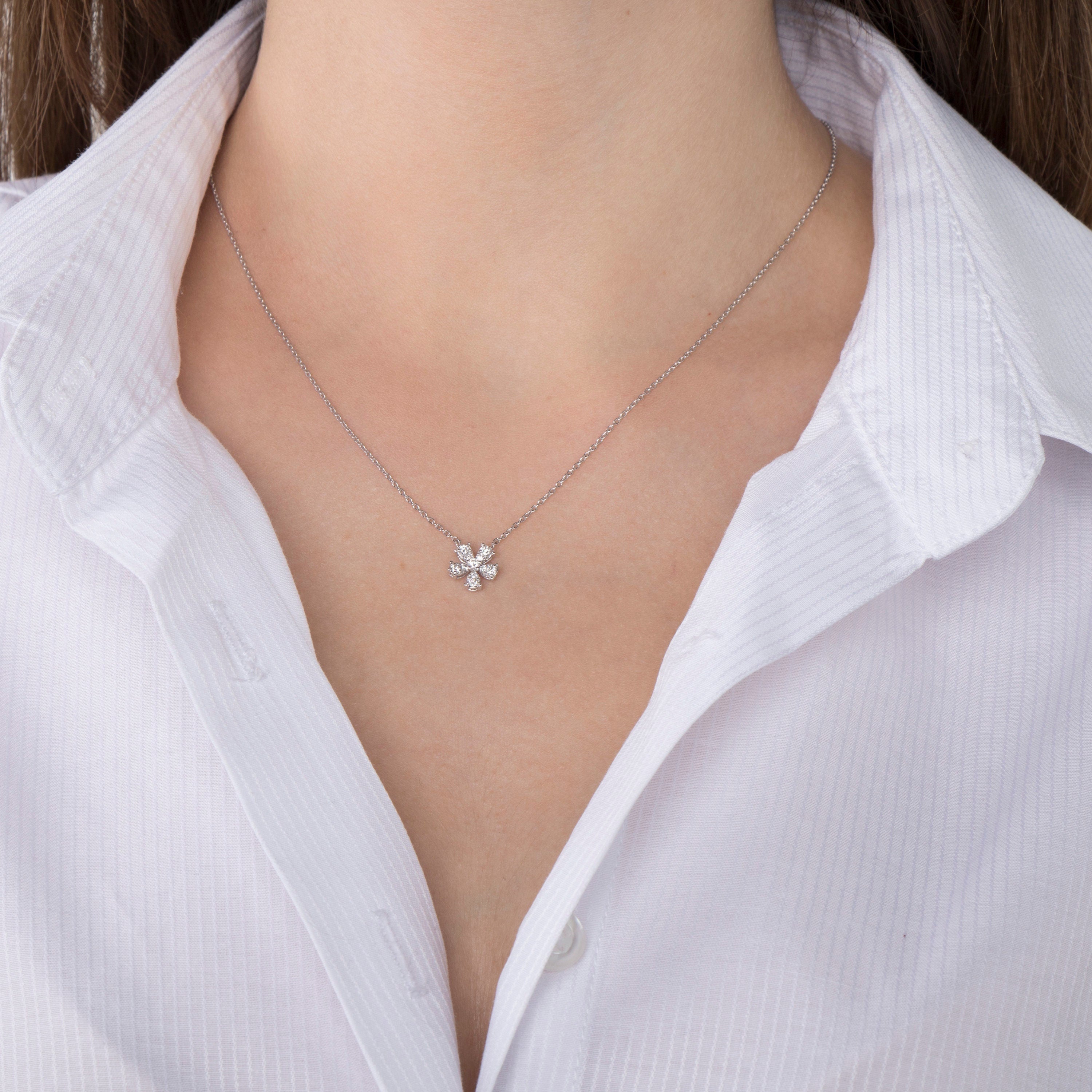 Diamond Flower Necklace in 14K Gold