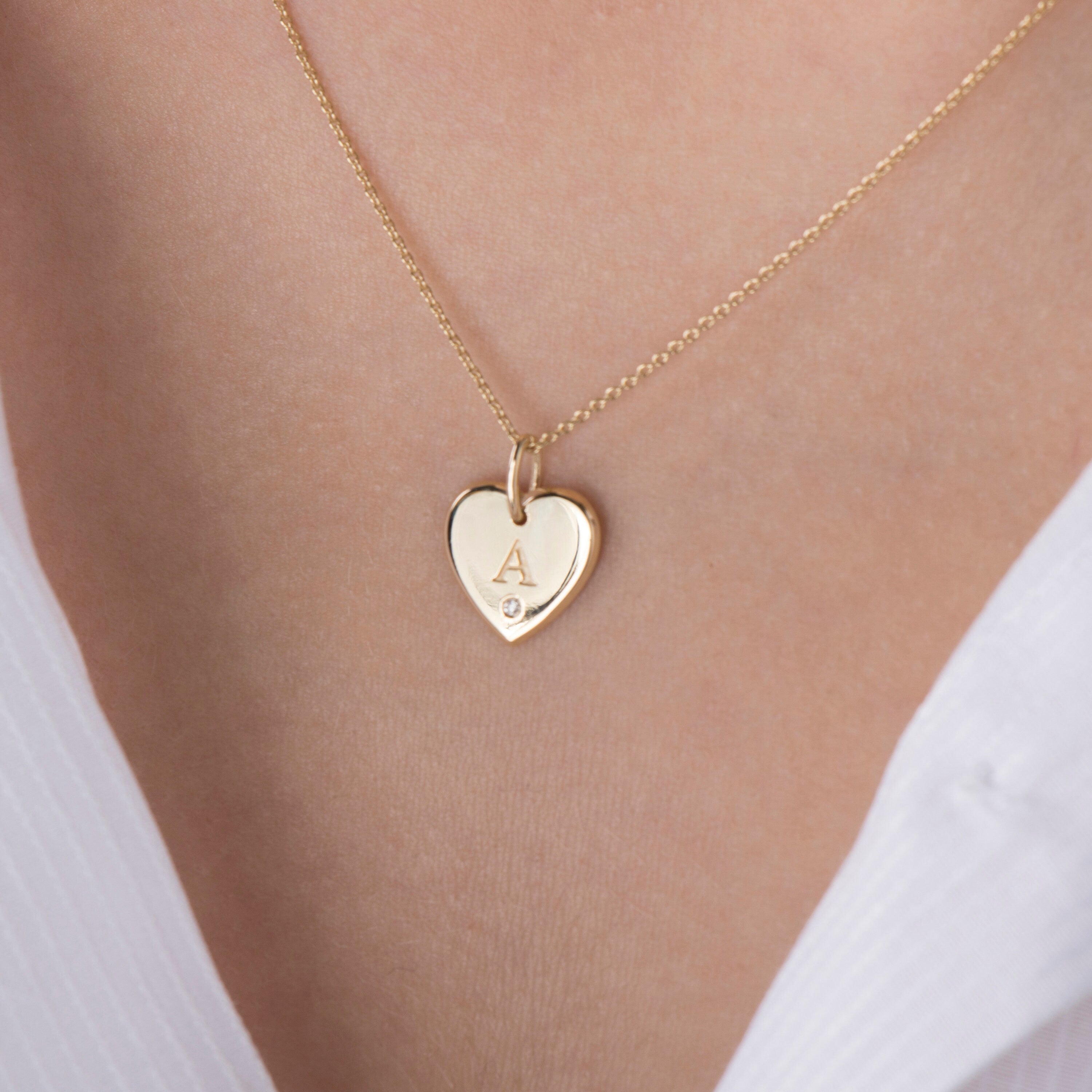 Birthstone Initial Heart Necklace in 14K Gold