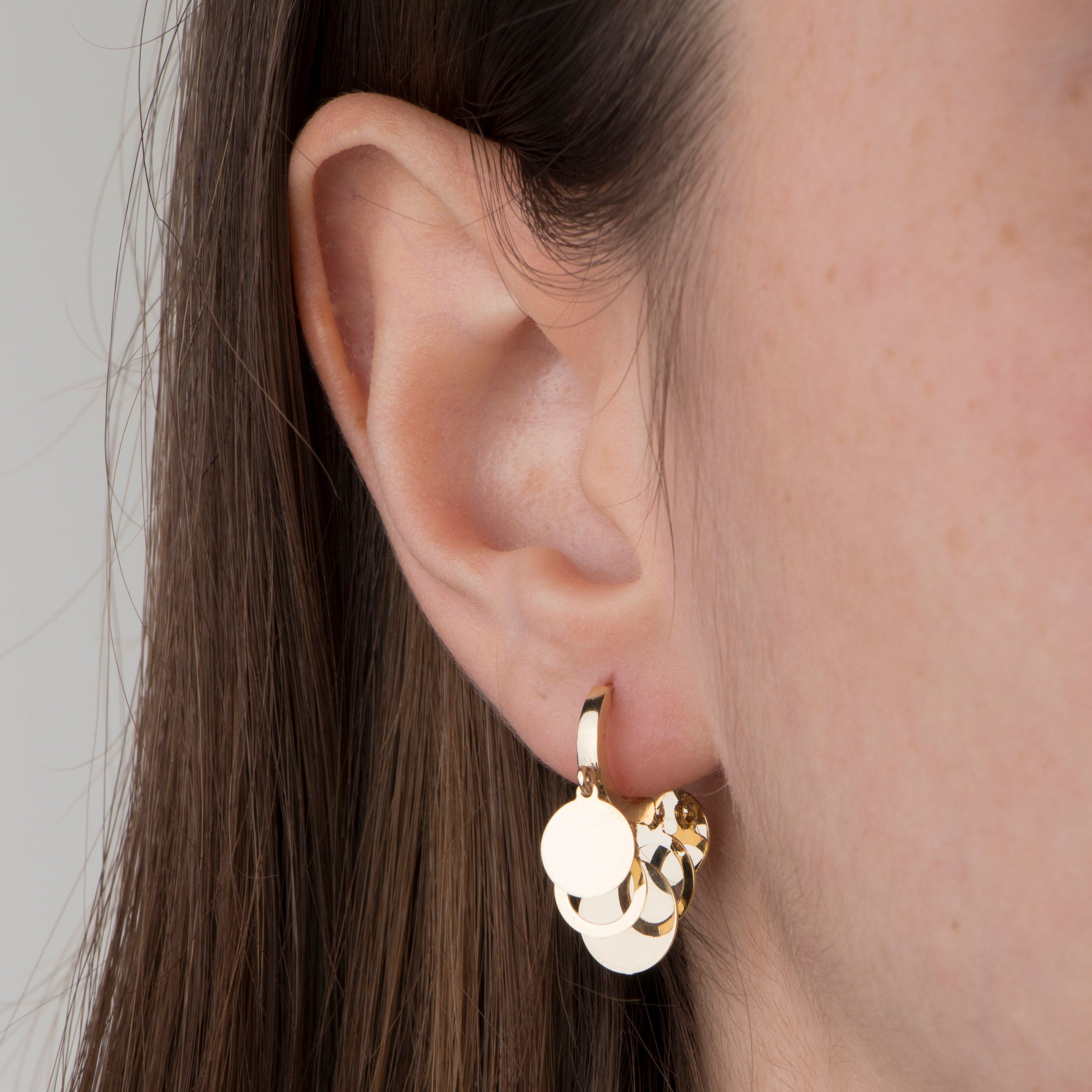 Dangle Coin Hoops in 14K Gold