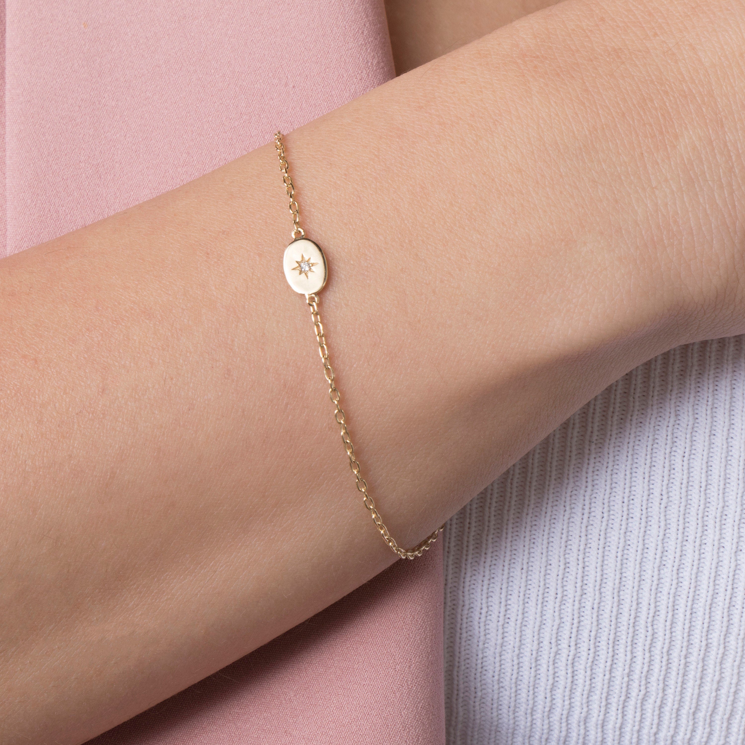 Minimal Diamond North Star Bracelet in 14K Gold