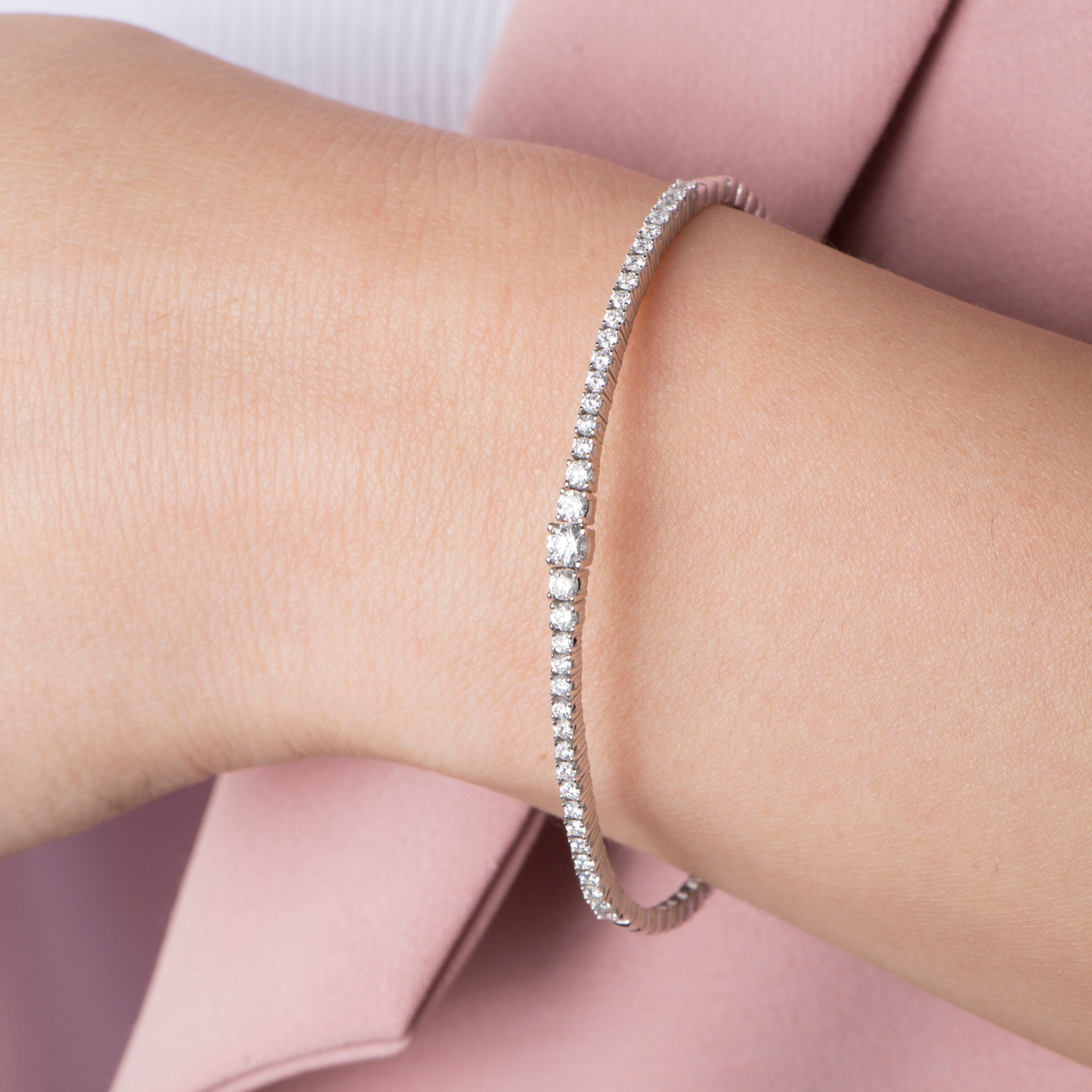 Graduated Diamond Bangle Available in 14K and 18K Gold